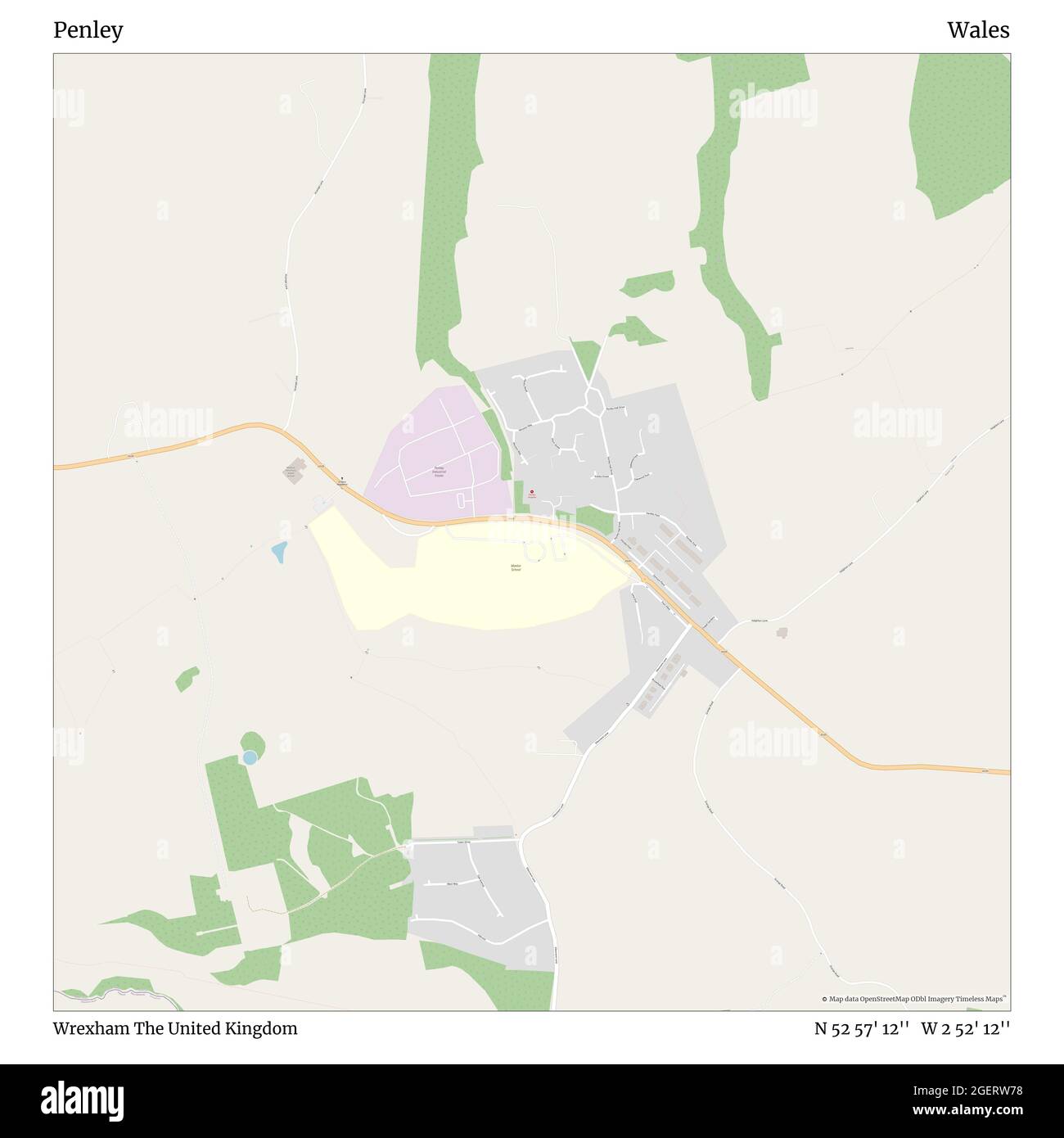 Penley, Wrexham, Regno Unito, Galles, N 52 57' 12'', W 2 52' 12''', mappa, mappa senza tempo pubblicata nel 2021. Viaggiatori, esploratori e avventurieri come Florence Nightingale, David Livingstone, Ernest Shackleton, Lewis and Clark e Sherlock Holmes si sono affidati alle mappe per pianificare i viaggi verso gli angoli più remoti del mondo, Timeless Maps sta mappando la maggior parte delle località del mondo, mostrando il successo di grandi sogni Foto Stock