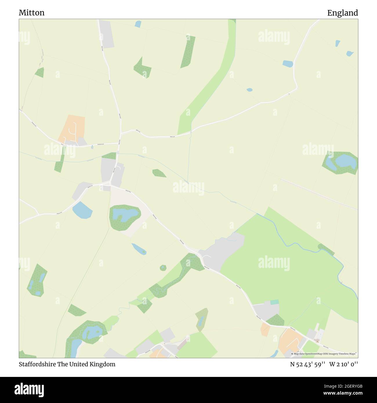 Mitton, Staffordshire, Regno Unito, Inghilterra, N 52 43' 59'', W 2 10' 0''', mappa, Mappa senza tempo pubblicata nel 2021. Viaggiatori, esploratori e avventurieri come Florence Nightingale, David Livingstone, Ernest Shackleton, Lewis and Clark e Sherlock Holmes si sono affidati alle mappe per pianificare i viaggi verso gli angoli più remoti del mondo, Timeless Maps sta mappando la maggior parte delle località del mondo, mostrando il successo di grandi sogni Foto Stock