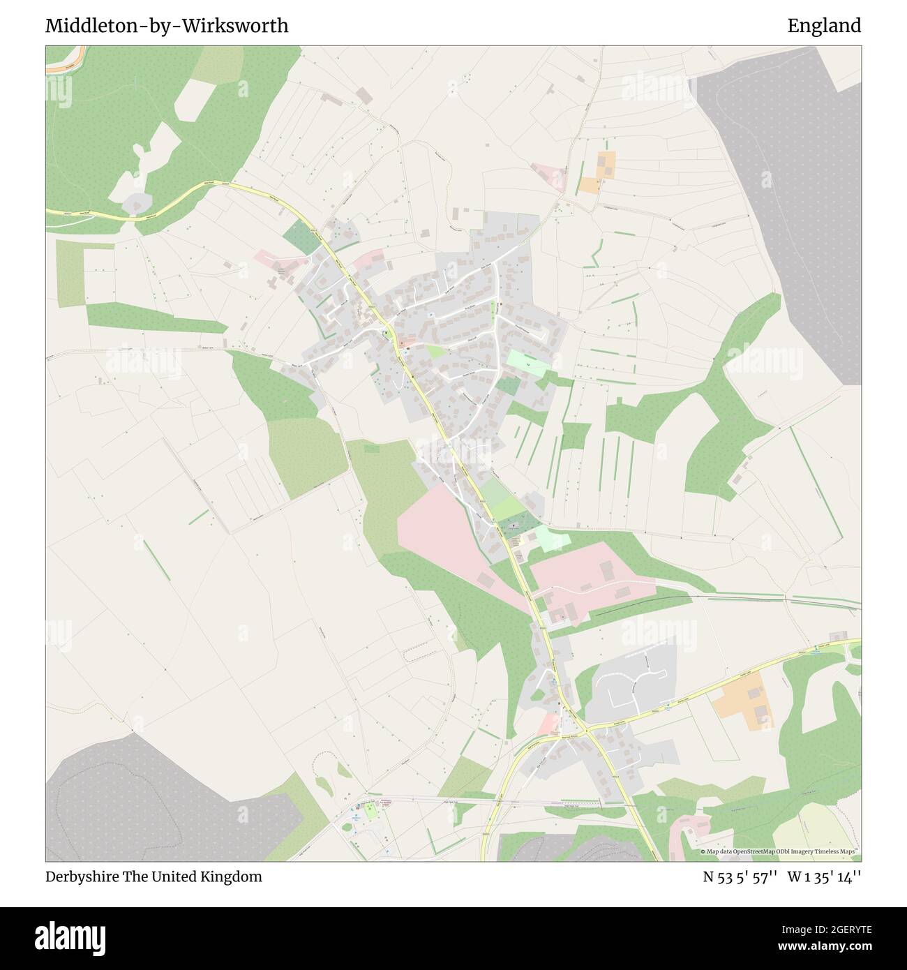 Middleton-by-Wirksworth, Derbyshire, Regno Unito, Inghilterra, N 53 5' 57'', W 1 35' 14''', mappa, Mappa senza tempo pubblicata nel 2021. Viaggiatori, esploratori e avventurieri come Florence Nightingale, David Livingstone, Ernest Shackleton, Lewis and Clark e Sherlock Holmes si sono affidati alle mappe per pianificare i viaggi verso gli angoli più remoti del mondo, Timeless Maps sta mappando la maggior parte delle località del mondo, mostrando il successo di grandi sogni Foto Stock