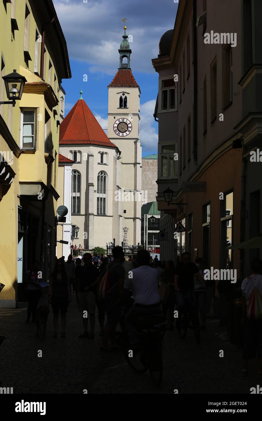 Regensburg, Altstadt, Mittelalterstadt oder Innenstadt in der Oberpfalz, Baviera, Germania Foto Stock