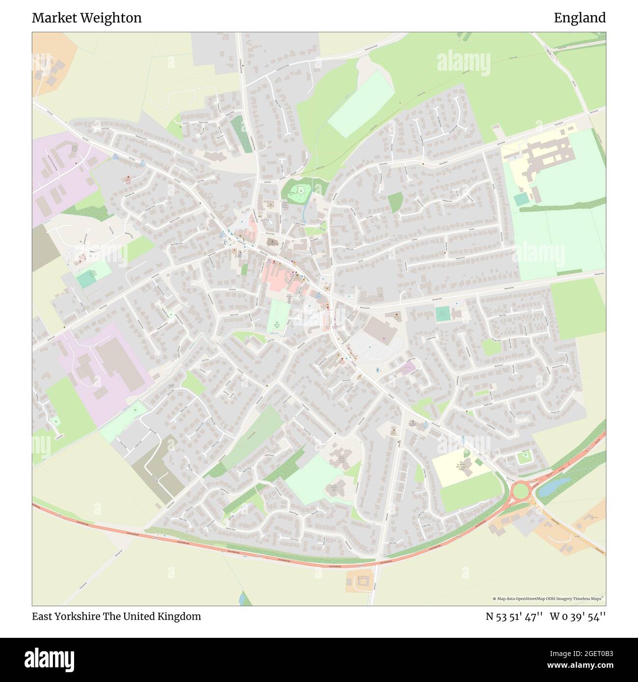 Market Weighton, East Yorkshire, Regno Unito, Inghilterra, N 53 51' 47'', W 0 39' 54''', mappa, Mappa senza tempo pubblicata nel 2021. Viaggiatori, esploratori e avventurieri come Florence Nightingale, David Livingstone, Ernest Shackleton, Lewis and Clark e Sherlock Holmes si sono affidati alle mappe per pianificare i viaggi verso gli angoli più remoti del mondo, Timeless Maps sta mappando la maggior parte delle località del mondo, mostrando il successo di grandi sogni Foto Stock