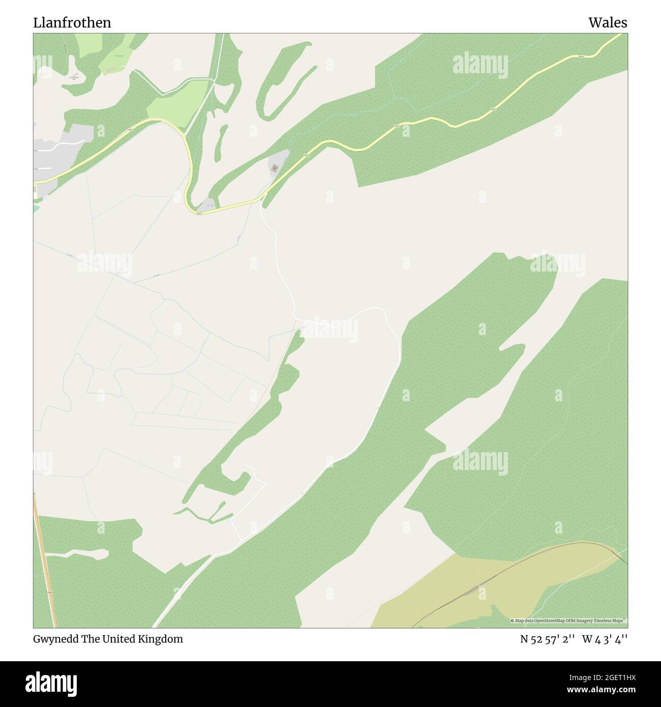 Llanfrhen, Gwynedd, Regno Unito, Galles, N 52 57' 2'', W 4 3' 4''', mappa, Mappa senza tempo pubblicata nel 2021. Viaggiatori, esploratori e avventurieri come Florence Nightingale, David Livingstone, Ernest Shackleton, Lewis and Clark e Sherlock Holmes si sono affidati alle mappe per pianificare i viaggi verso gli angoli più remoti del mondo, Timeless Maps sta mappando la maggior parte delle località del mondo, mostrando il successo di grandi sogni Foto Stock