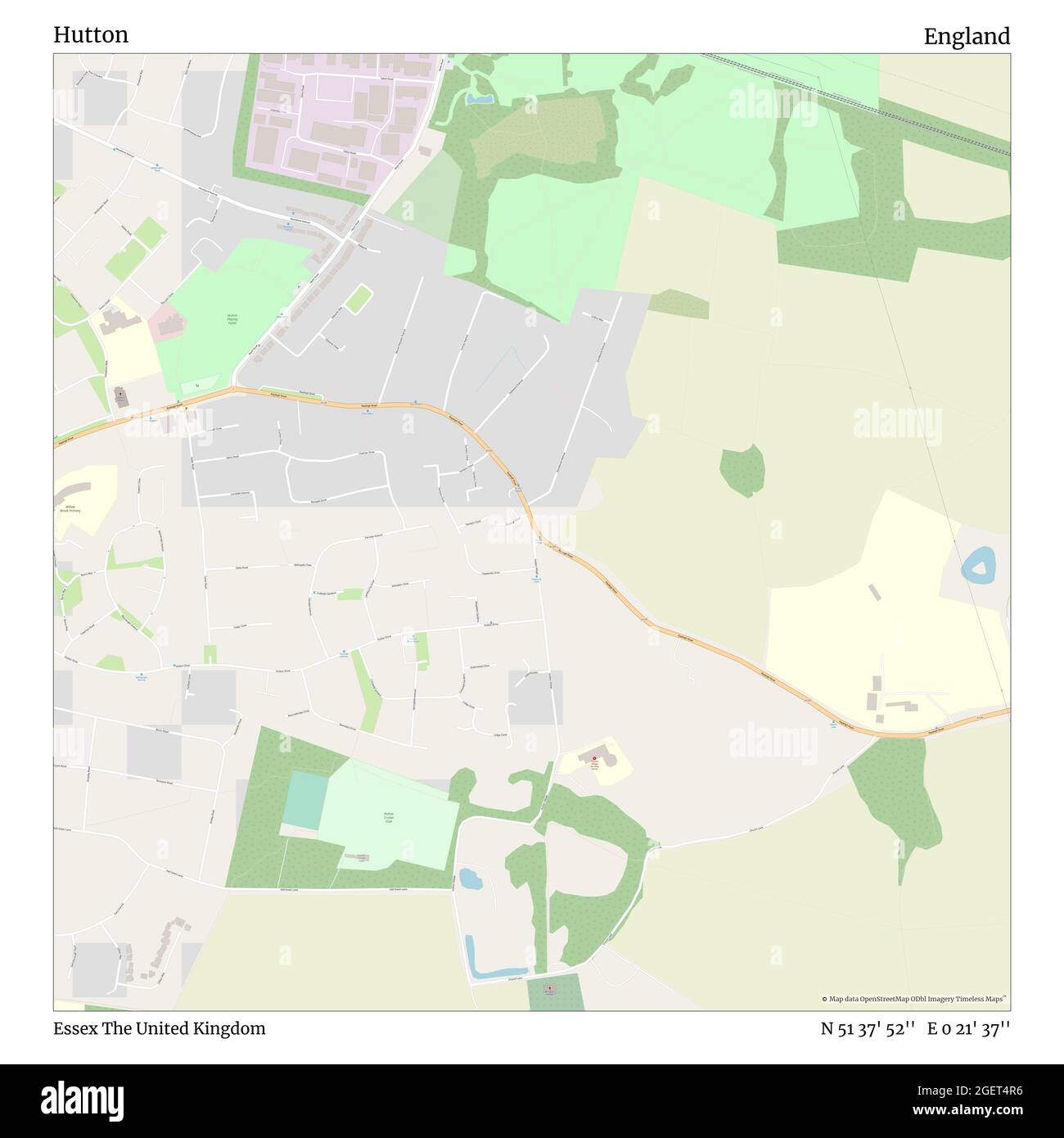 Hutton, Essex, Regno Unito, Inghilterra, N 51 37' 52'', e 0 21' 37''', mappa, mappa senza tempo pubblicata nel 2021. Viaggiatori, esploratori e avventurieri come Florence Nightingale, David Livingstone, Ernest Shackleton, Lewis and Clark e Sherlock Holmes si sono affidati alle mappe per pianificare i viaggi verso gli angoli più remoti del mondo, Timeless Maps sta mappando la maggior parte delle località del mondo, mostrando il successo di grandi sogni Foto Stock