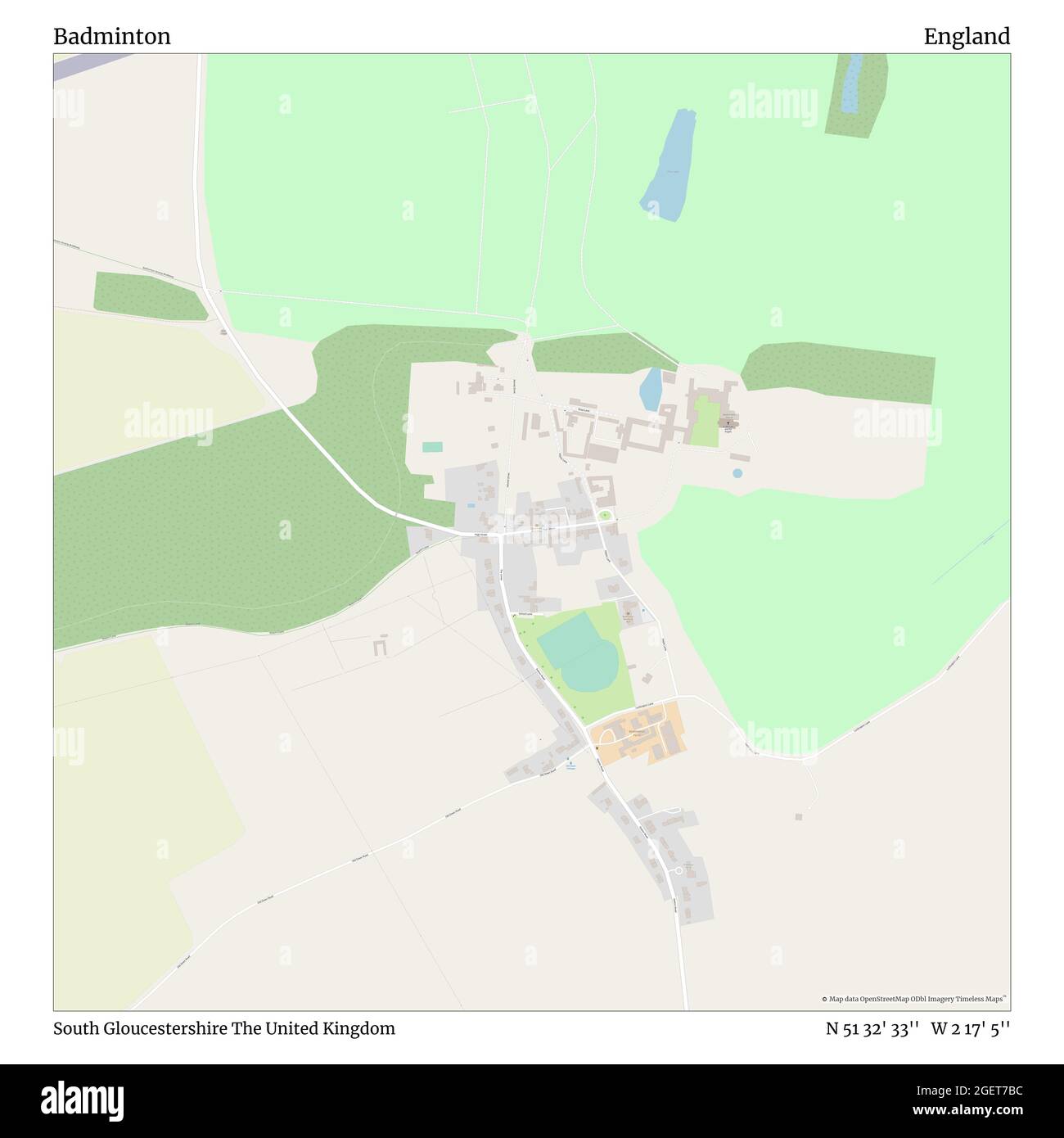 Badminton, South Gloucestershire, Regno Unito, Inghilterra, N 51 32' 33'', W 2 17' 5''', mappa, mappa senza tempo pubblicata nel 2021. Viaggiatori, esploratori e avventurieri come Florence Nightingale, David Livingstone, Ernest Shackleton, Lewis and Clark e Sherlock Holmes si sono affidati alle mappe per pianificare i viaggi verso gli angoli più remoti del mondo, Timeless Maps sta mappando la maggior parte delle località del mondo, mostrando il successo di grandi sogni Foto Stock