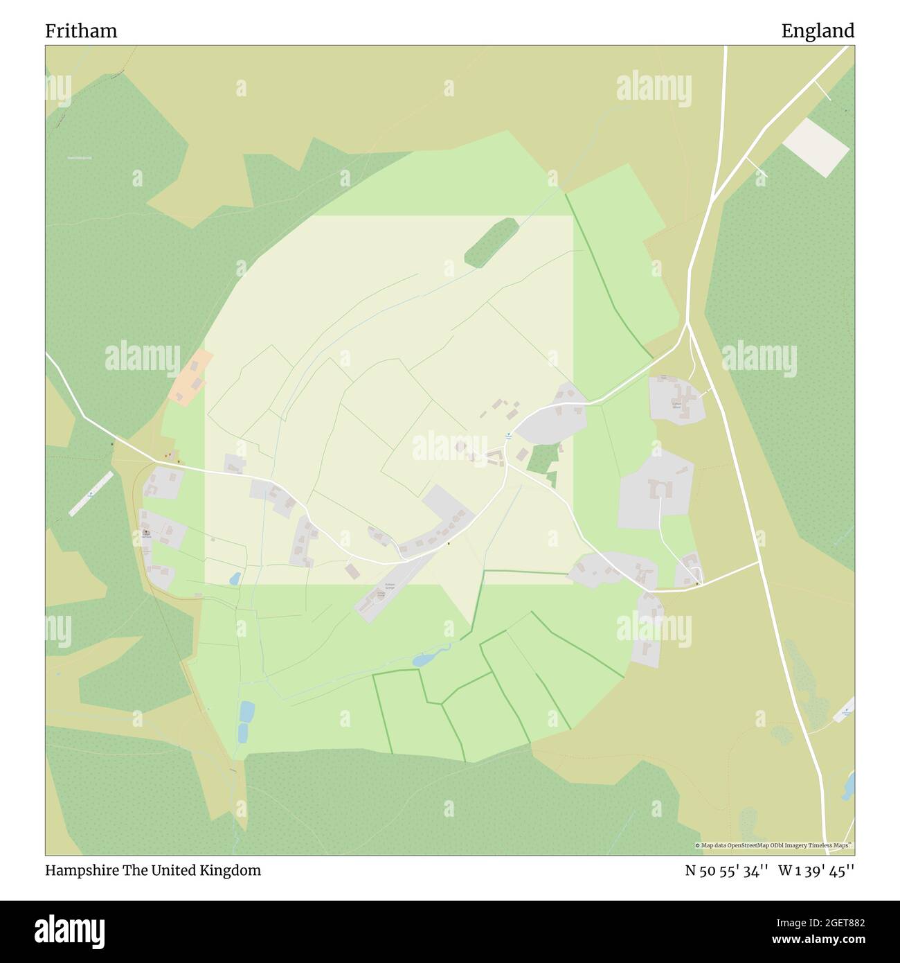 Fritham, Hampshire, Regno Unito, Inghilterra, N 50 55' 34'', W 1 39' 45''', mappa, mappa senza tempo pubblicata nel 2021. Viaggiatori, esploratori e avventurieri come Florence Nightingale, David Livingstone, Ernest Shackleton, Lewis and Clark e Sherlock Holmes si sono affidati alle mappe per pianificare i viaggi verso gli angoli più remoti del mondo, Timeless Maps sta mappando la maggior parte delle località del mondo, mostrando il successo di grandi sogni Foto Stock