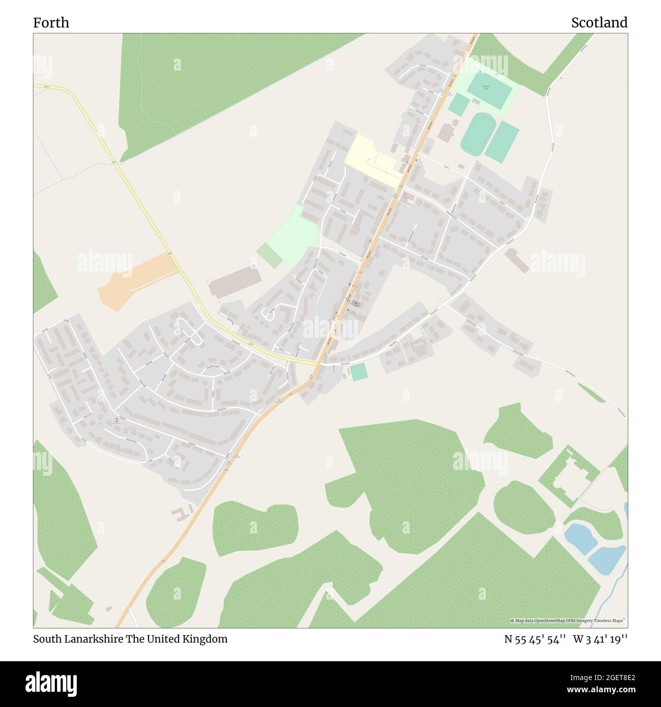 Forth, South Lanarkshire, Regno Unito, Scozia, N 55 45' 54'', W 3 41' 19''', mappa, mappa senza tempo pubblicata nel 2021. Viaggiatori, esploratori e avventurieri come Florence Nightingale, David Livingstone, Ernest Shackleton, Lewis and Clark e Sherlock Holmes si sono affidati alle mappe per pianificare i viaggi verso gli angoli più remoti del mondo, Timeless Maps sta mappando la maggior parte delle località del mondo, mostrando il successo di grandi sogni Foto Stock