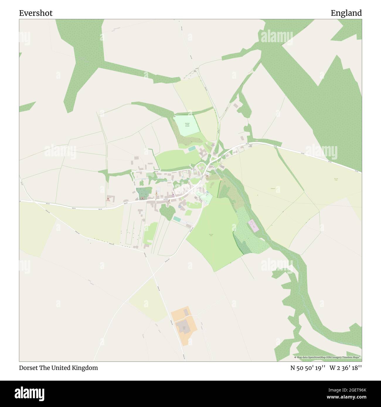 Evershot, Dorset, Regno Unito, Inghilterra, N 50 50' 19'', W 2 36' 18''', mappa, mappa senza tempo pubblicata nel 2021. Viaggiatori, esploratori e avventurieri come Florence Nightingale, David Livingstone, Ernest Shackleton, Lewis and Clark e Sherlock Holmes si sono affidati alle mappe per pianificare i viaggi verso gli angoli più remoti del mondo, Timeless Maps sta mappando la maggior parte delle località del mondo, mostrando il successo di grandi sogni Foto Stock