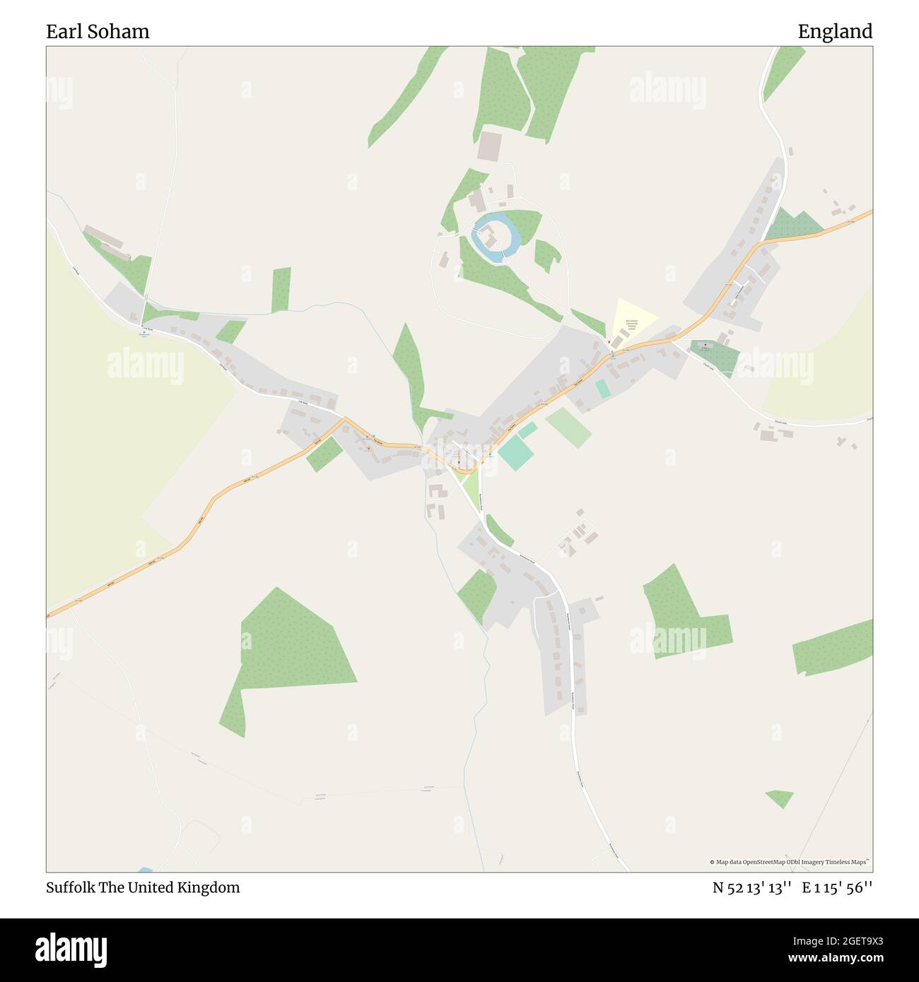 Earl Soham, Suffolk, Regno Unito, Inghilterra, N 52 13' 13'', e 1 15' 56''', mappa, mappa senza tempo pubblicata nel 2021. Viaggiatori, esploratori e avventurieri come Florence Nightingale, David Livingstone, Ernest Shackleton, Lewis and Clark e Sherlock Holmes si sono affidati alle mappe per pianificare i viaggi verso gli angoli più remoti del mondo, Timeless Maps sta mappando la maggior parte delle località del mondo, mostrando il successo di grandi sogni Foto Stock