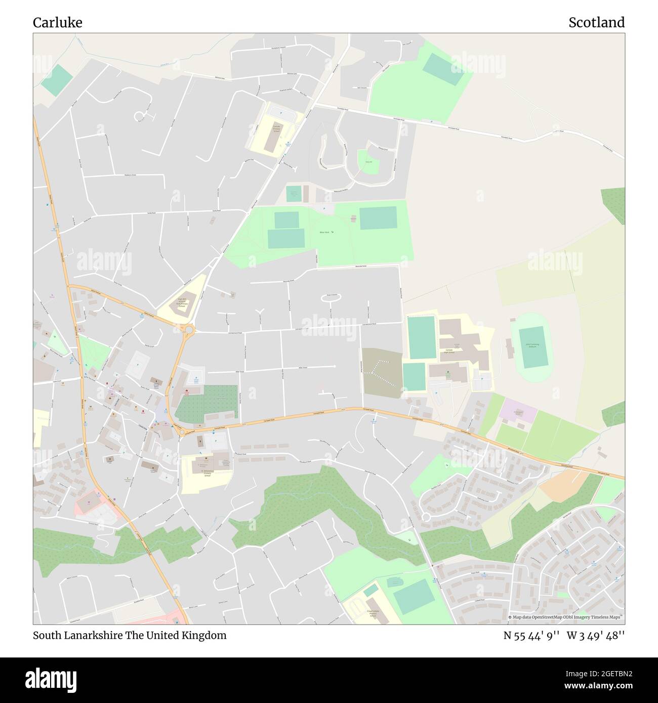 Carluke, South Lanarkshire, Regno Unito, Scozia, N 55 44' 9'', W 3 49' 48''', mappa, mappa senza tempo pubblicata nel 2021. Viaggiatori, esploratori e avventurieri come Florence Nightingale, David Livingstone, Ernest Shackleton, Lewis and Clark e Sherlock Holmes si sono affidati alle mappe per pianificare i viaggi verso gli angoli più remoti del mondo, Timeless Maps sta mappando la maggior parte delle località del mondo, mostrando il successo di grandi sogni Foto Stock