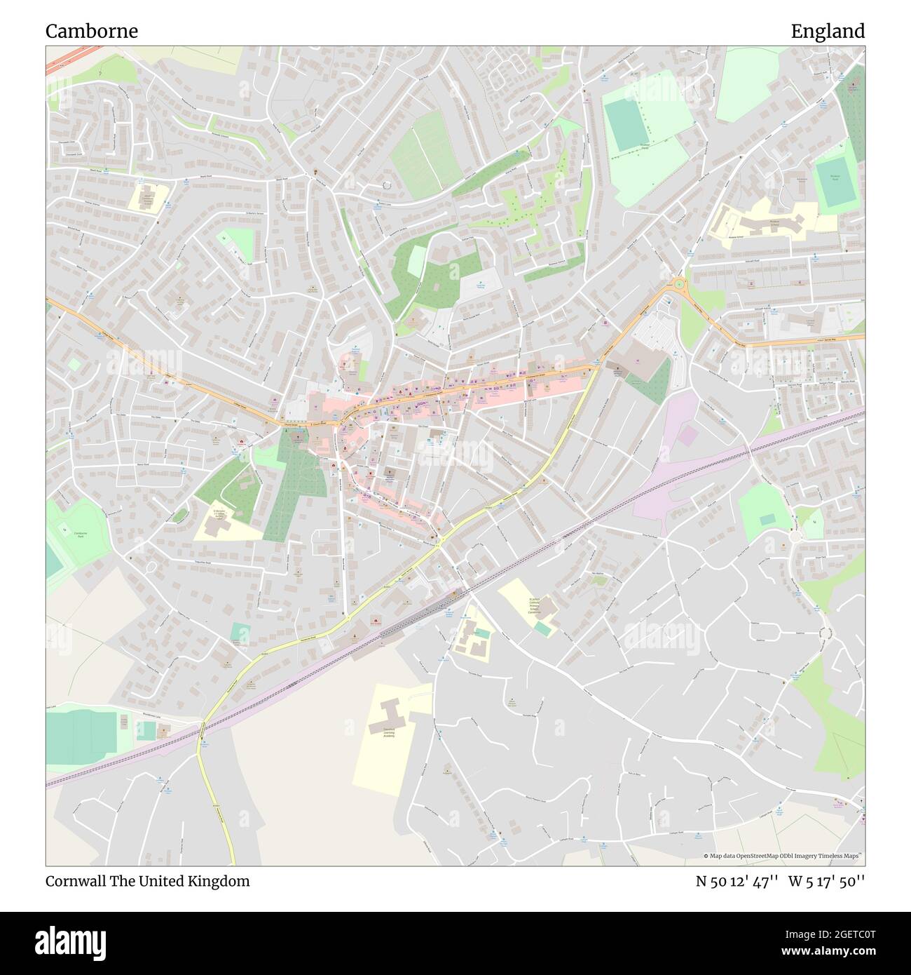 Camborne, Cornovaglia, Regno Unito, Inghilterra, N 50 12' 47'', W 5 17' 50''', mappa, mappa senza tempo pubblicata nel 2021. Viaggiatori, esploratori e avventurieri come Florence Nightingale, David Livingstone, Ernest Shackleton, Lewis and Clark e Sherlock Holmes si sono affidati alle mappe per pianificare i viaggi verso gli angoli più remoti del mondo, Timeless Maps sta mappando la maggior parte delle località del mondo, mostrando il successo di grandi sogni Foto Stock