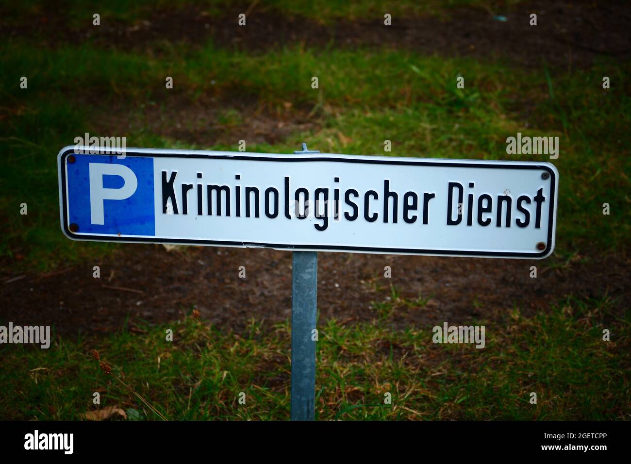 Cartello parcheggio Criminalogy, Franconia, Germania Foto Stock