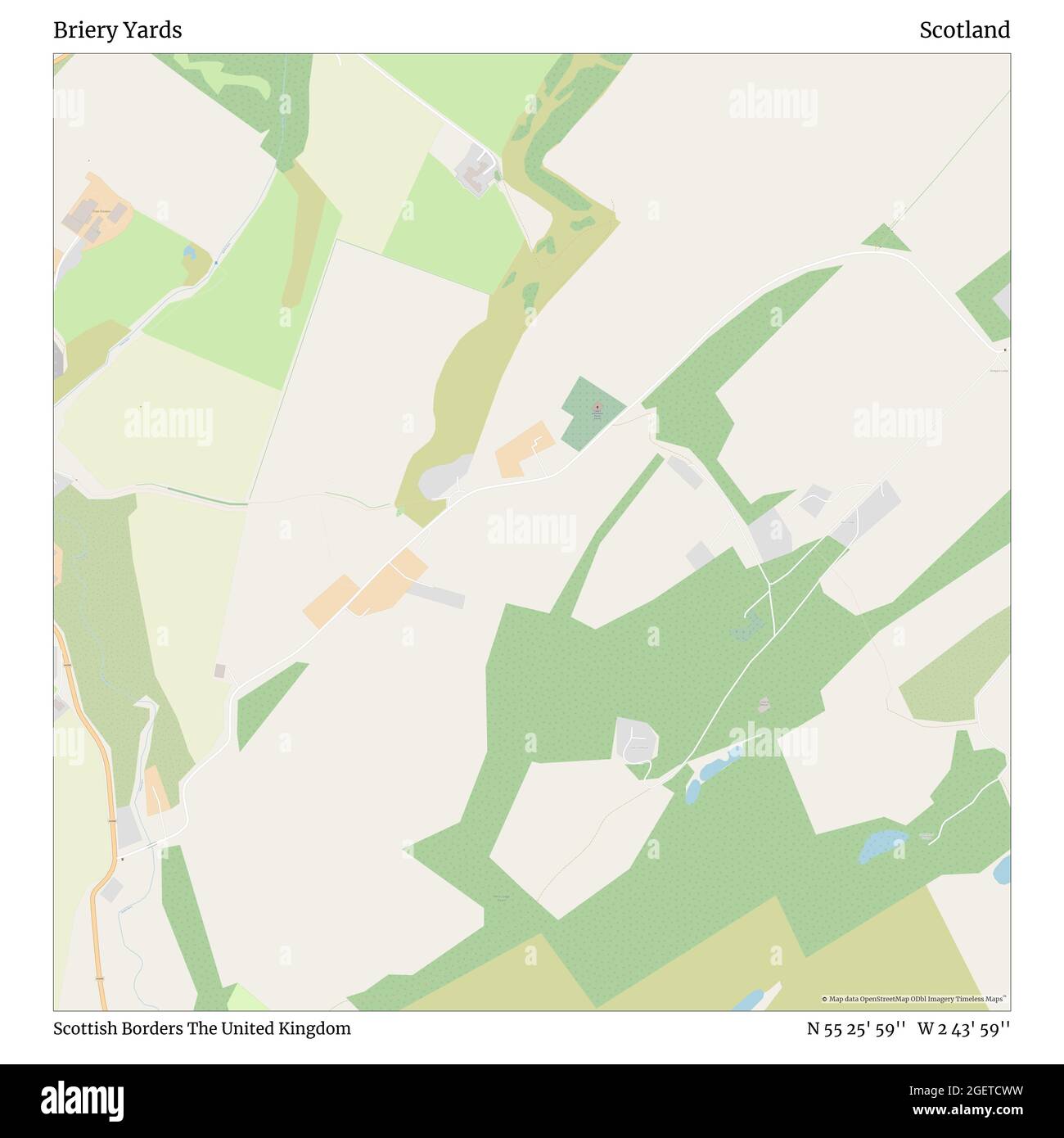 Briery Yards, Scottish Borders, Regno Unito, Scozia, N 55 25' 59'', W 2 43' 59''', mappa, mappa senza tempo pubblicata nel 2021. Viaggiatori, esploratori e avventurieri come Florence Nightingale, David Livingstone, Ernest Shackleton, Lewis and Clark e Sherlock Holmes si sono affidati alle mappe per pianificare i viaggi verso gli angoli più remoti del mondo, Timeless Maps sta mappando la maggior parte delle località del mondo, mostrando il successo di grandi sogni Foto Stock