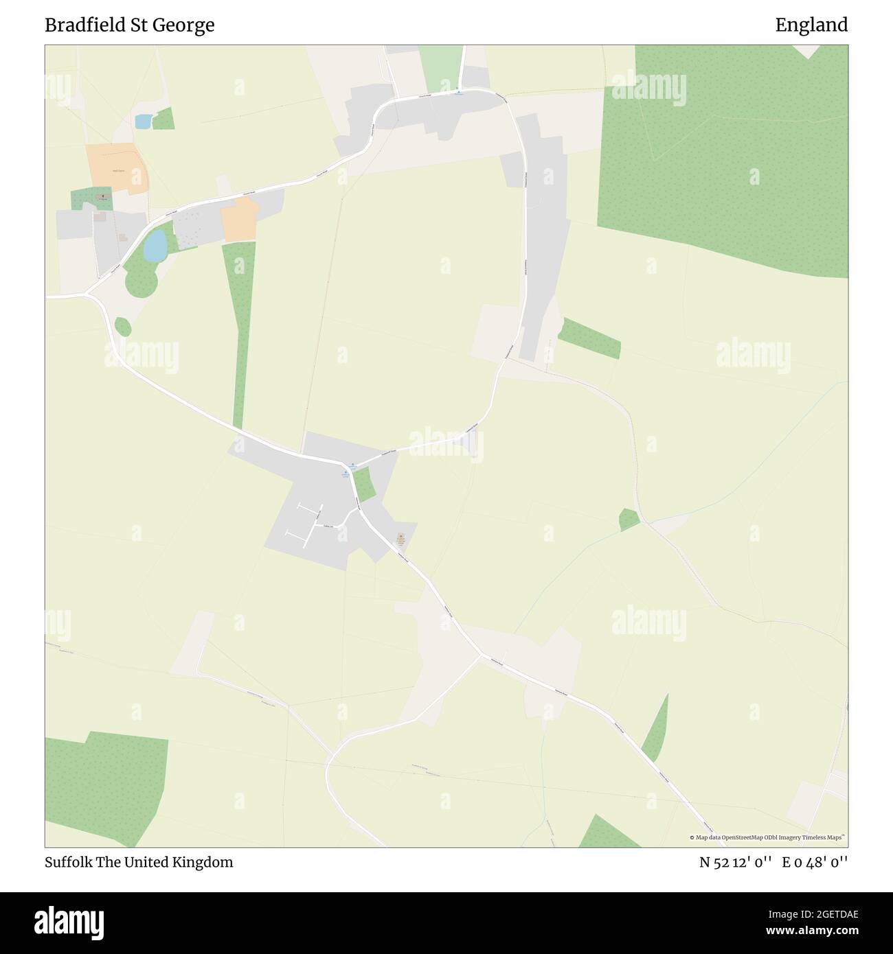 Bradfield St George, Suffolk, Regno Unito, Inghilterra, N 52 12' 0'', e 0 48' 0'', mappa, Mappa senza tempo pubblicata nel 2021. Viaggiatori, esploratori e avventurieri come Florence Nightingale, David Livingstone, Ernest Shackleton, Lewis and Clark e Sherlock Holmes si sono affidati alle mappe per pianificare i viaggi verso gli angoli più remoti del mondo, Timeless Maps sta mappando la maggior parte delle località del mondo, mostrando il successo di grandi sogni Foto Stock