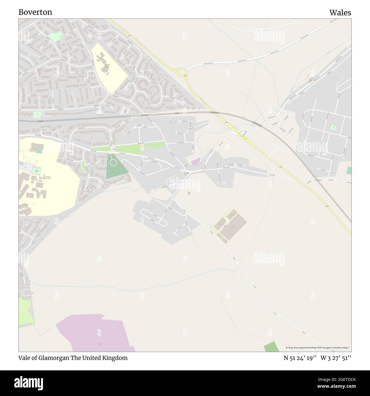 Boverton, vale of Glamorgan, Regno Unito, Galles, N 51 24' 19'', W 3 27' 51''', mappa, mappa senza tempo pubblicata nel 2021. Viaggiatori, esploratori e avventurieri come Florence Nightingale, David Livingstone, Ernest Shackleton, Lewis and Clark e Sherlock Holmes si sono affidati alle mappe per pianificare i viaggi verso gli angoli più remoti del mondo, Timeless Maps sta mappando la maggior parte delle località del mondo, mostrando il successo di grandi sogni Foto Stock