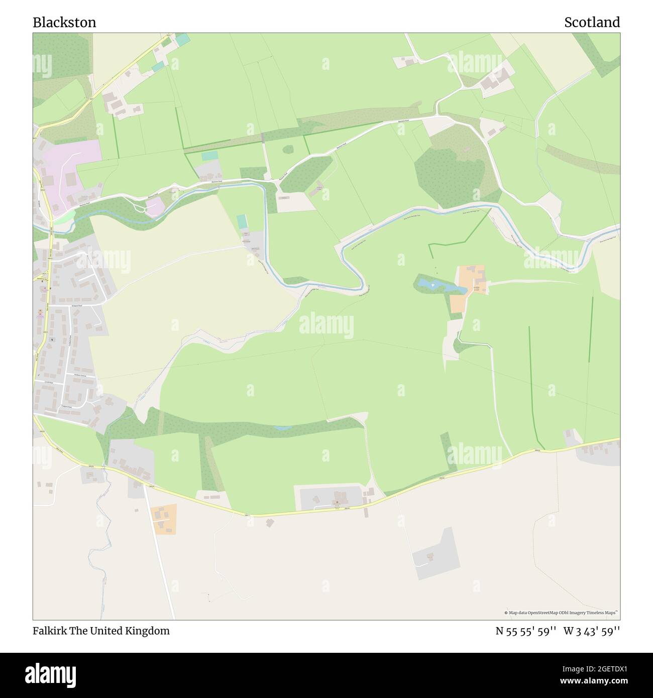 Blackston, Falkirk, Regno Unito, Scozia, N 55 55' 59'', W 3 43' 59''', mappa, mappa senza tempo pubblicata nel 2021. Viaggiatori, esploratori e avventurieri come Florence Nightingale, David Livingstone, Ernest Shackleton, Lewis and Clark e Sherlock Holmes si sono affidati alle mappe per pianificare i viaggi verso gli angoli più remoti del mondo, Timeless Maps sta mappando la maggior parte delle località del mondo, mostrando il successo di grandi sogni Foto Stock