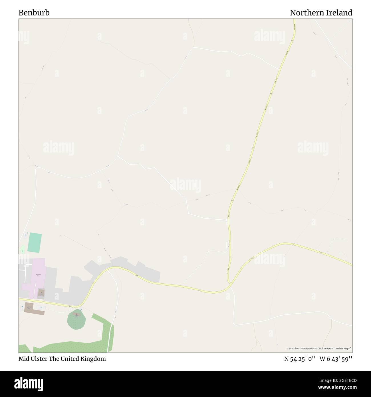 Benburb, Mid Ulster, Regno Unito, Irlanda del Nord, N 54 25' 0'', W 6 43' 59''', mappa, mappa senza tempo pubblicata nel 2021. Viaggiatori, esploratori e avventurieri come Florence Nightingale, David Livingstone, Ernest Shackleton, Lewis and Clark e Sherlock Holmes si sono affidati alle mappe per pianificare i viaggi verso gli angoli più remoti del mondo, Timeless Maps sta mappando la maggior parte delle località del mondo, mostrando il successo di grandi sogni Foto Stock