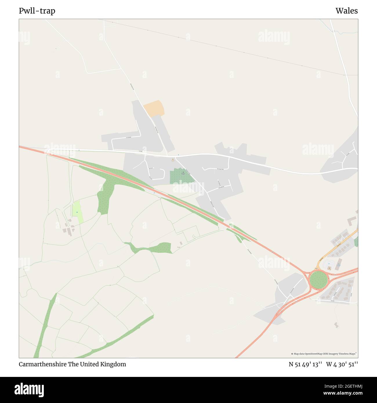 Pwll-trap, Carmarthenshire, Regno Unito, Galles, N 51 49' 13''', W 4 30' 51''', mappa, mappa senza tempo pubblicata nel 2021. Viaggiatori, esploratori e avventurieri come Florence Nightingale, David Livingstone, Ernest Shackleton, Lewis and Clark e Sherlock Holmes si sono affidati alle mappe per pianificare i viaggi verso gli angoli più remoti del mondo, Timeless Maps sta mappando la maggior parte delle località del mondo, mostrando il successo di grandi sogni Foto Stock