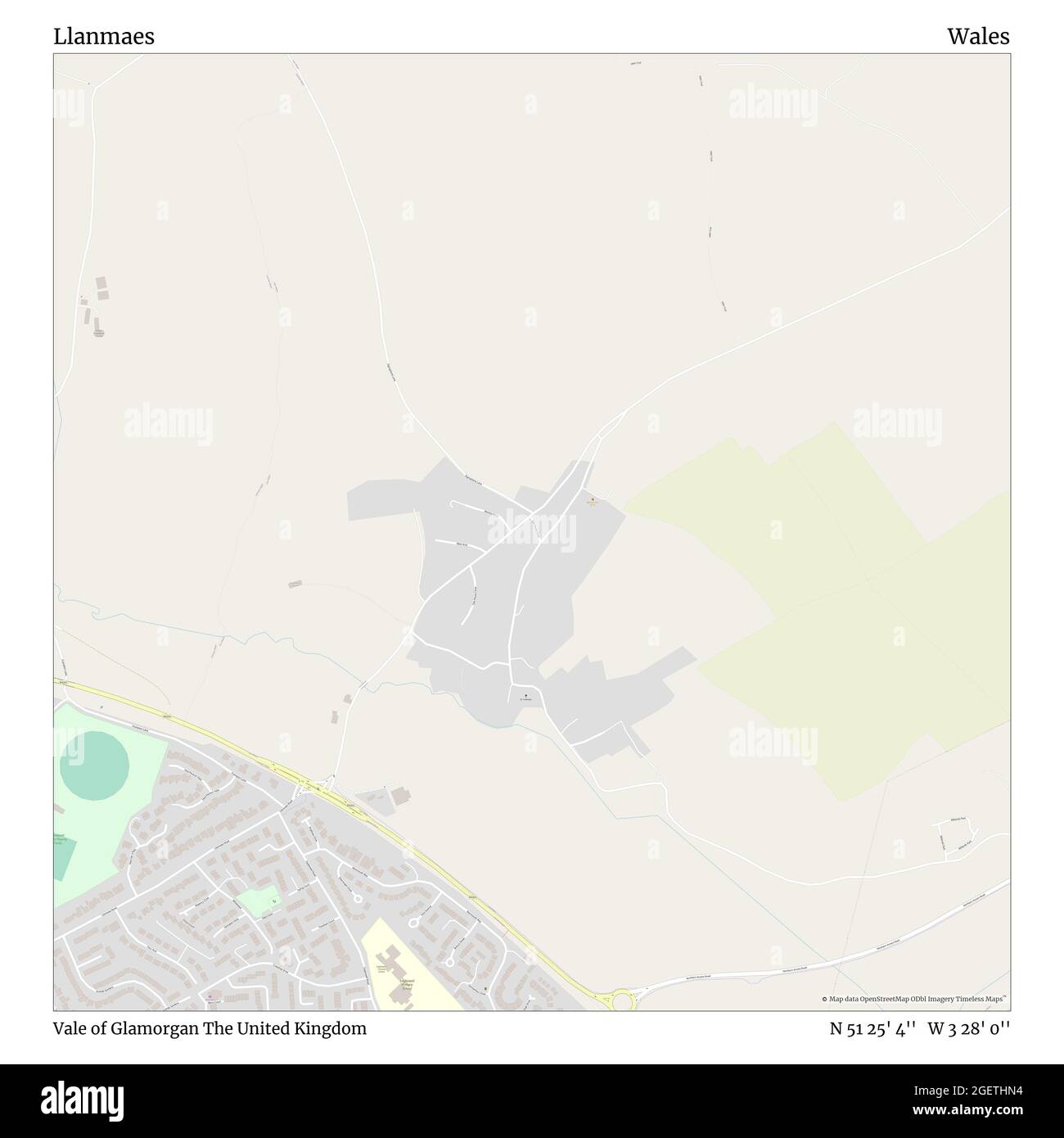 Llanmaes, vale of Glamorgan, Regno Unito, Galles, N 51 25' 4'', W 3 28' 0''', mappa, Mappa senza tempo pubblicata nel 2021. Viaggiatori, esploratori e avventurieri come Florence Nightingale, David Livingstone, Ernest Shackleton, Lewis and Clark e Sherlock Holmes si sono affidati alle mappe per pianificare i viaggi verso gli angoli più remoti del mondo, Timeless Maps sta mappando la maggior parte delle località del mondo, mostrando il successo di grandi sogni Foto Stock