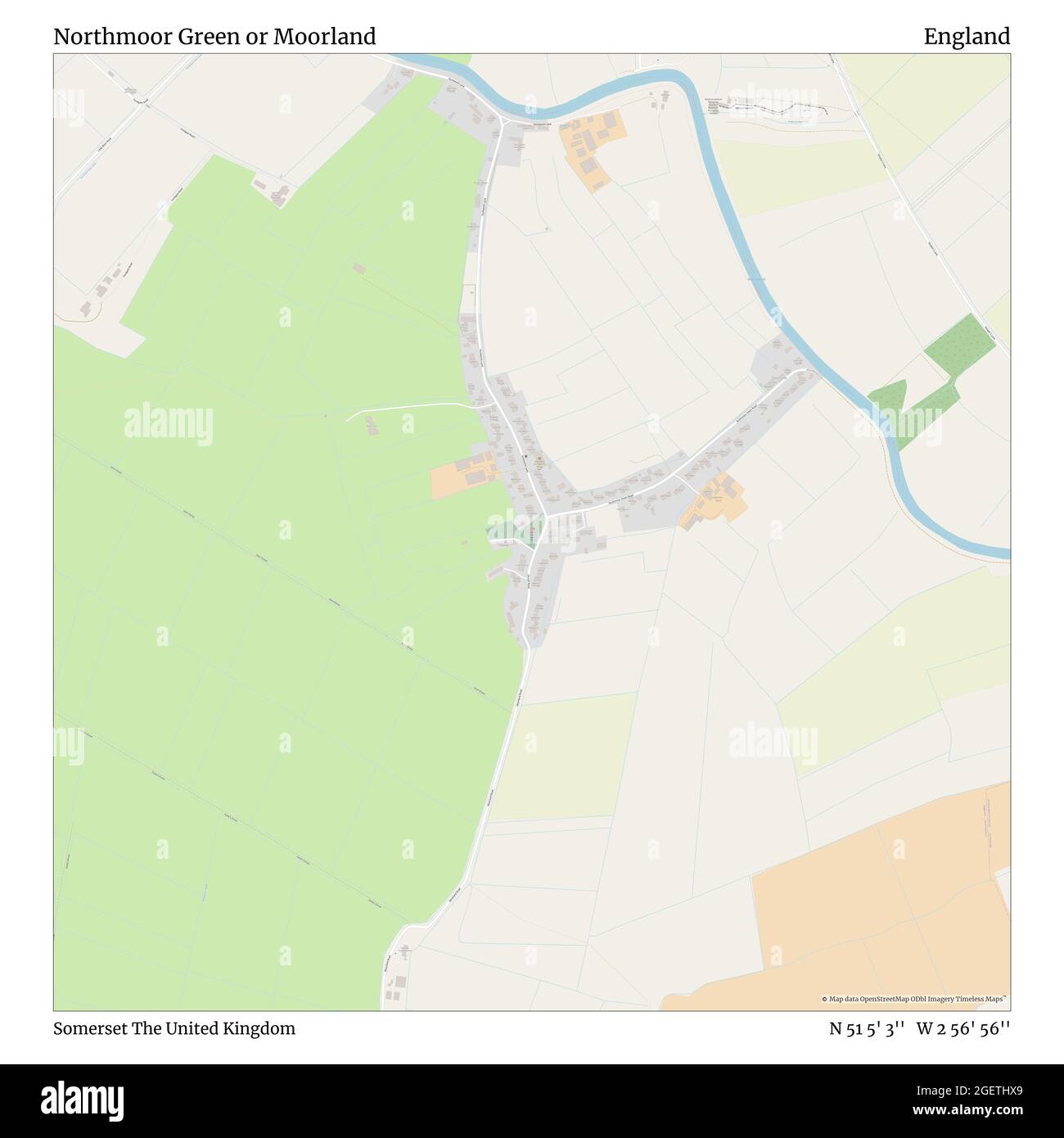 Northmoor Green or Moorland, Somerset, Regno Unito, Inghilterra, N 51 5' 3'', W 2 56' 56''', mappa, mappa senza tempo pubblicata nel 2021. Viaggiatori, esploratori e avventurieri come Florence Nightingale, David Livingstone, Ernest Shackleton, Lewis and Clark e Sherlock Holmes si sono affidati alle mappe per pianificare i viaggi verso gli angoli più remoti del mondo, Timeless Maps sta mappando la maggior parte delle località del mondo, mostrando il successo di grandi sogni Foto Stock