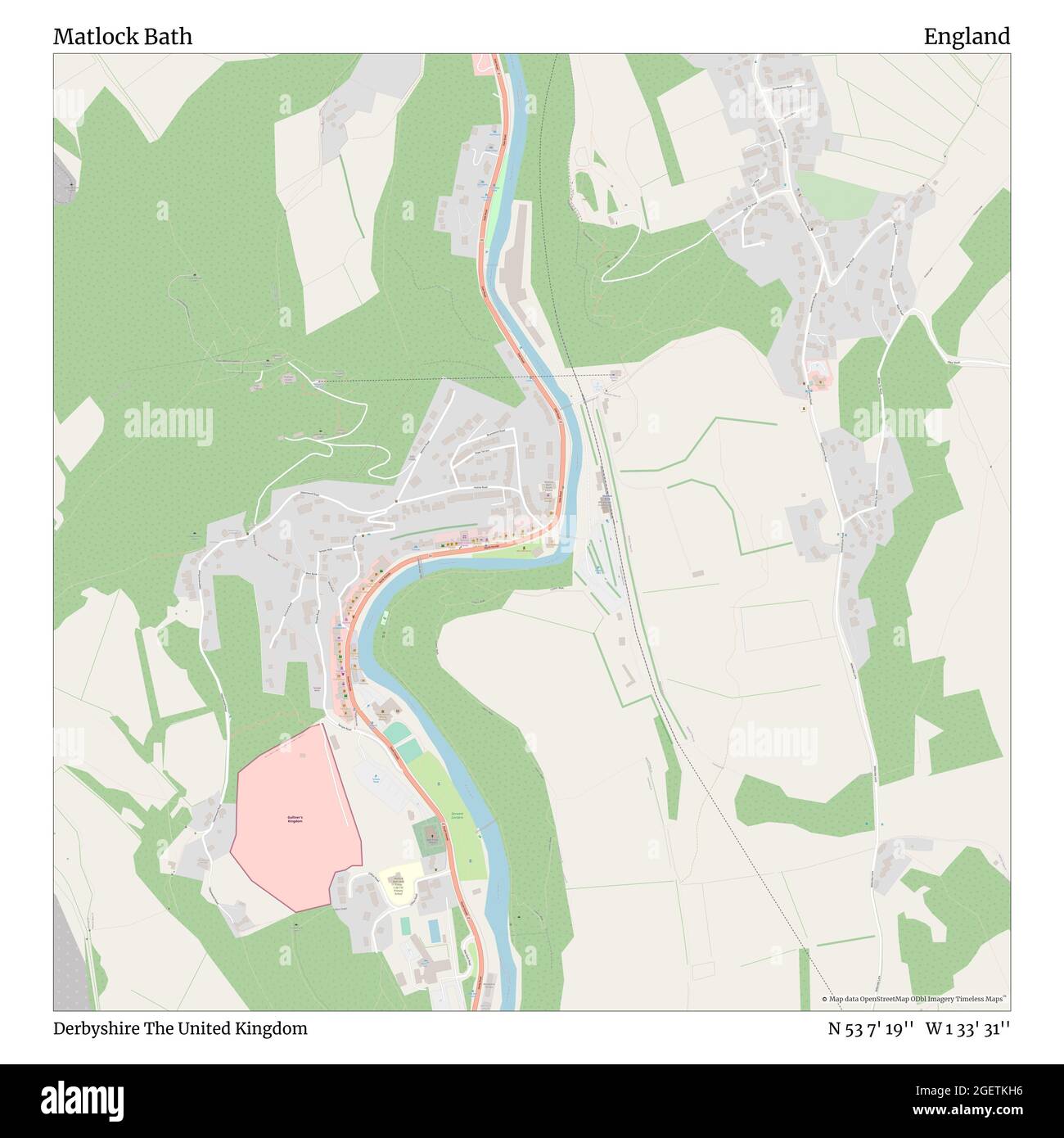 Matlock Bath, Derbyshire, Regno Unito, Inghilterra, N 53 7' 19''', W 1 33' 31''', mappa, Mappa senza tempo pubblicata nel 2021. Viaggiatori, esploratori e avventurieri come Florence Nightingale, David Livingstone, Ernest Shackleton, Lewis and Clark e Sherlock Holmes si sono affidati alle mappe per pianificare i viaggi verso gli angoli più remoti del mondo, Timeless Maps sta mappando la maggior parte delle località del mondo, mostrando il successo di grandi sogni Foto Stock