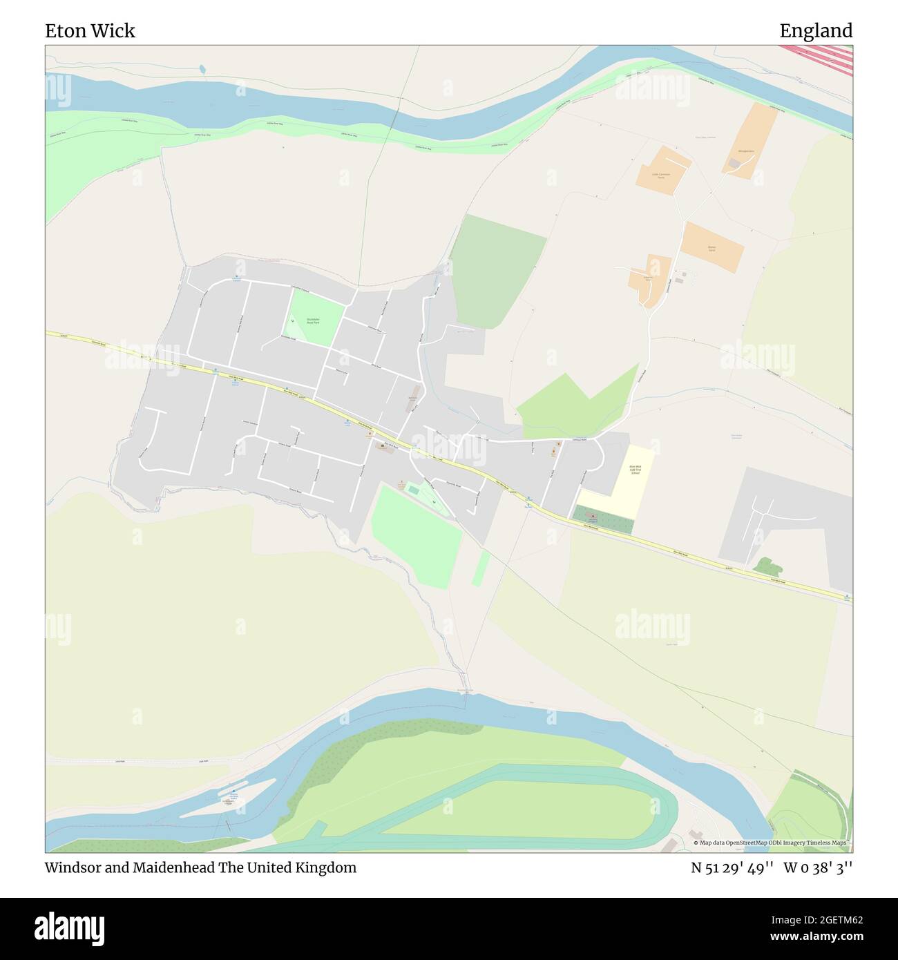 Eton Wick, Windsor e Maidenhead, Regno Unito, Inghilterra, N 51 29' 49'', W 0 38' 3'', mappa, mappa senza tempo pubblicata nel 2021. Viaggiatori, esploratori e avventurieri come Florence Nightingale, David Livingstone, Ernest Shackleton, Lewis and Clark e Sherlock Holmes si sono affidati alle mappe per pianificare i viaggi verso gli angoli più remoti del mondo, Timeless Maps sta mappando la maggior parte delle località del mondo, mostrando il successo di grandi sogni Foto Stock