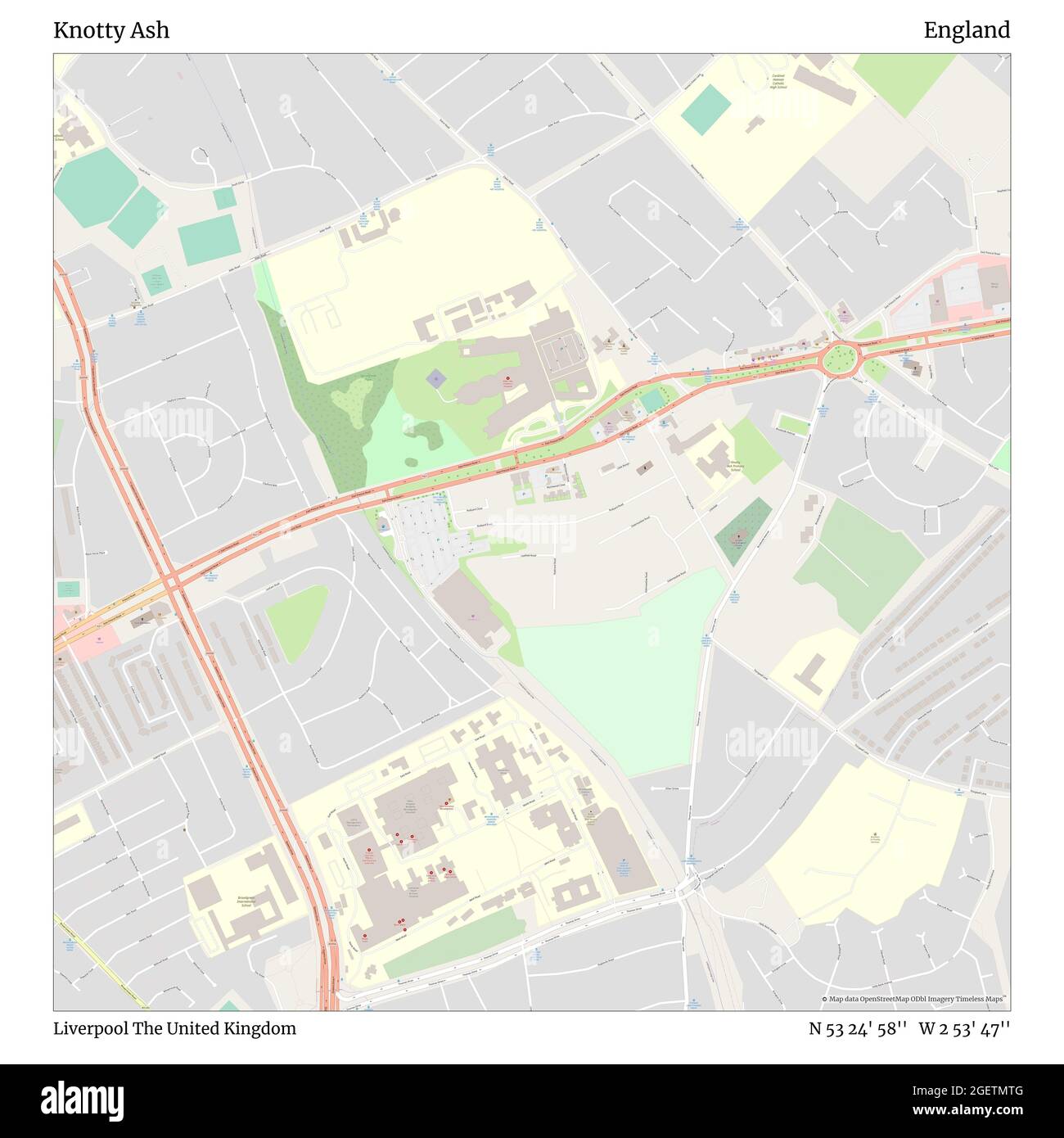 Nodotty Ash, Liverpool, Regno Unito, Inghilterra, N 53 24' 58'', W 2 53' 47''', mappa, mappa senza tempo pubblicata nel 2021. Viaggiatori, esploratori e avventurieri come Florence Nightingale, David Livingstone, Ernest Shackleton, Lewis and Clark e Sherlock Holmes si sono affidati alle mappe per pianificare i viaggi verso gli angoli più remoti del mondo, Timeless Maps sta mappando la maggior parte delle località del mondo, mostrando il successo di grandi sogni Foto Stock