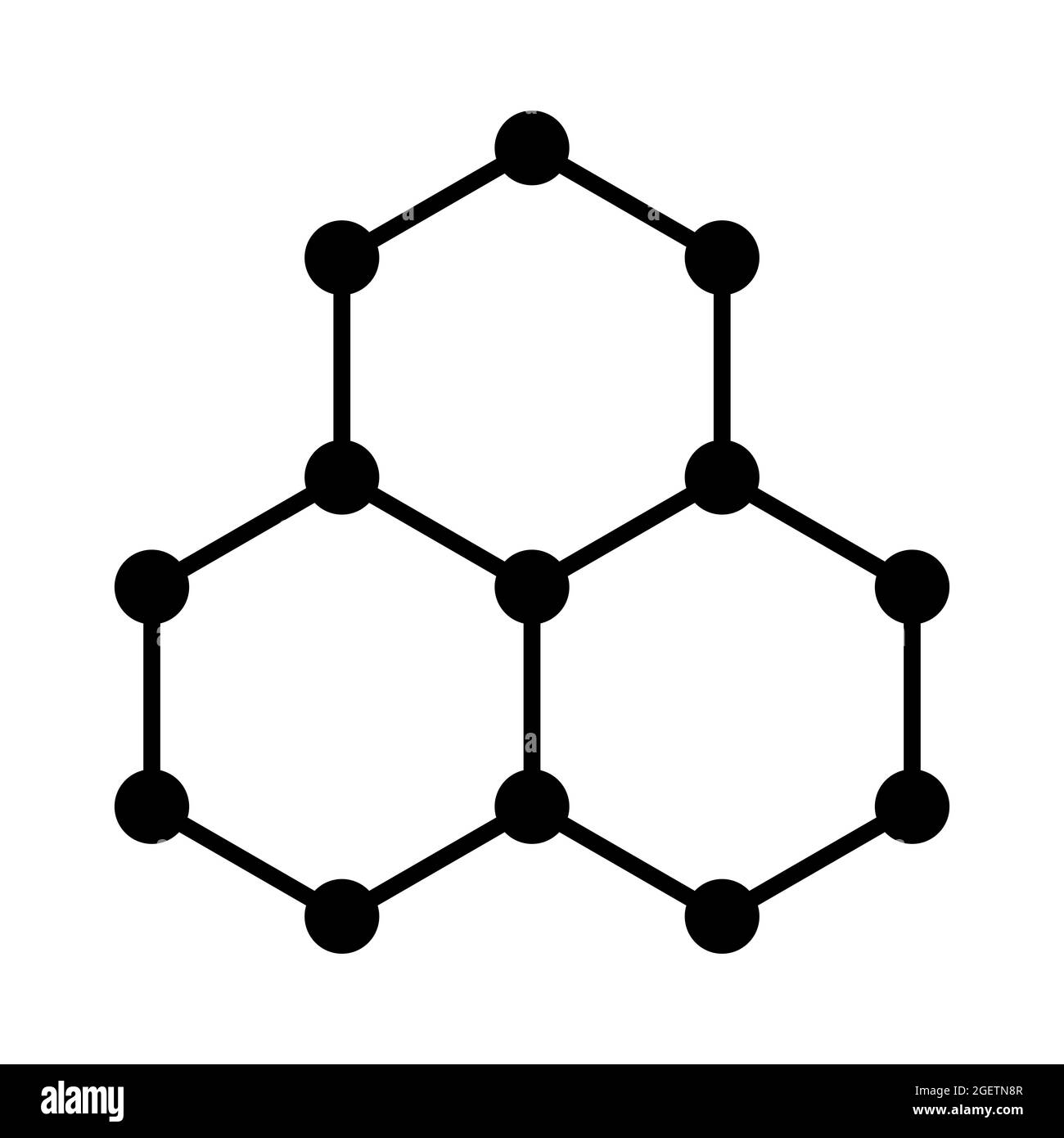 Simbolo del grafene, struttura molecolare schematica del grafene, allotrope di carbonio, costituito da un singolo strato di atomi di carbonio in una griglia esagonale. Foto Stock