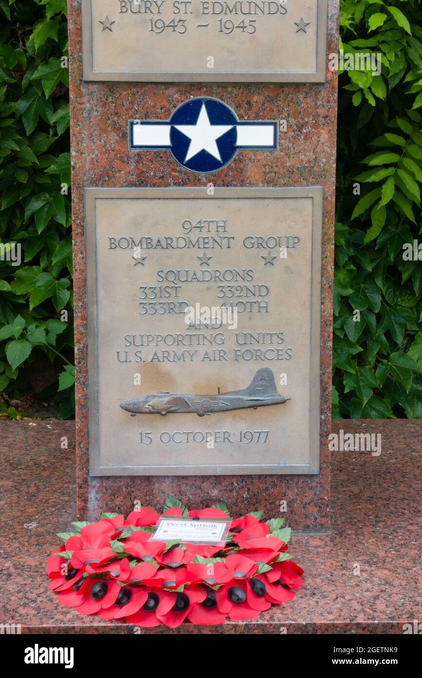 American Air Force, monumento commemorativo della seconda Guerra Mondiale. Bury St edmunds, Suffolk, Inghilterra Foto Stock