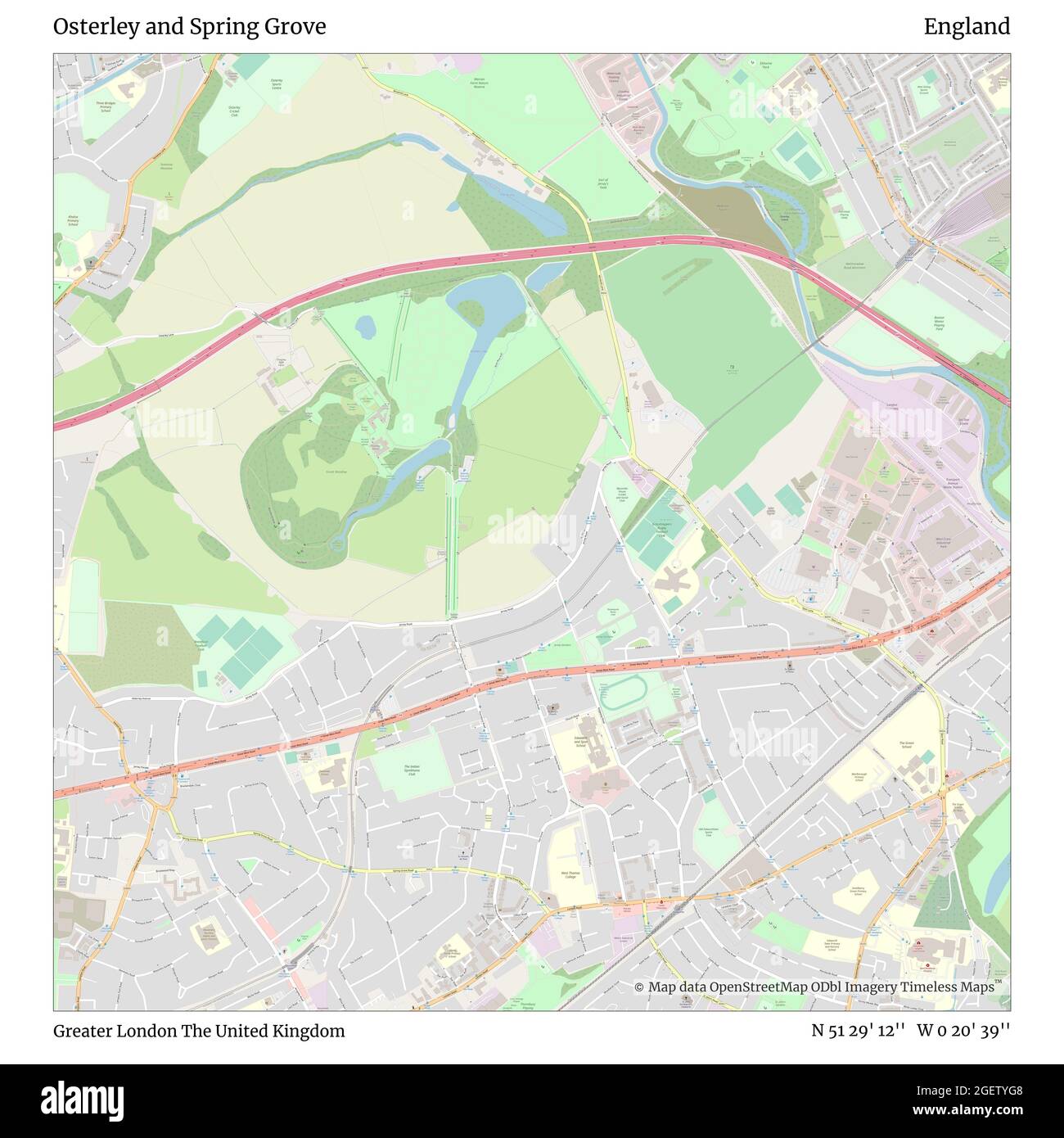 Osterley e Spring Grove, Greater London, Regno Unito, Inghilterra, N 51 29' 12'', W 0 20' 39''', mappa, mappa senza tempo pubblicata nel 2021. Viaggiatori, esploratori e avventurieri come Florence Nightingale, David Livingstone, Ernest Shackleton, Lewis and Clark e Sherlock Holmes si sono affidati alle mappe per pianificare i viaggi verso gli angoli più remoti del mondo, Timeless Maps sta mappando la maggior parte delle località del mondo, mostrando il successo di grandi sogni Foto Stock