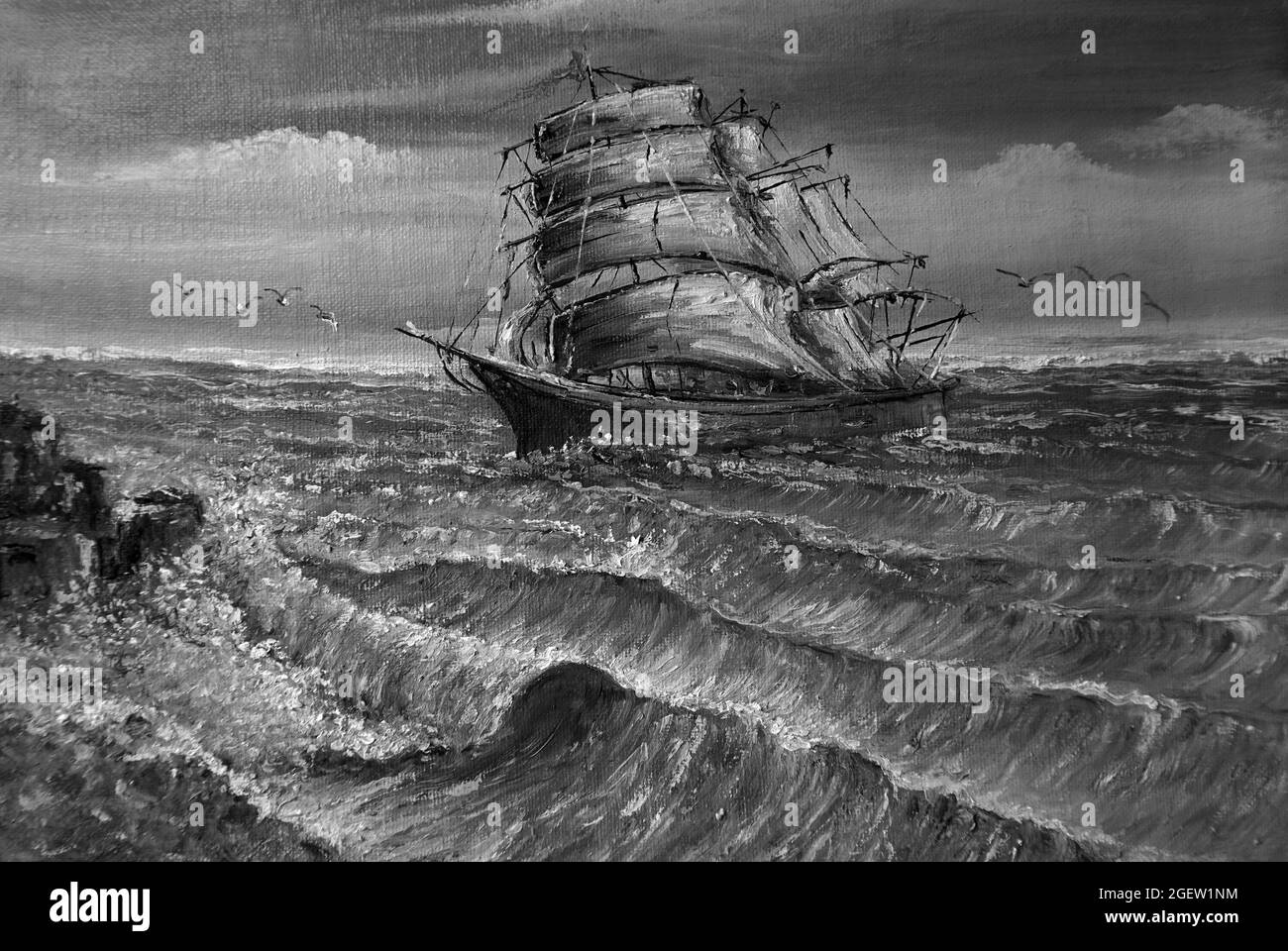 Pittura olio d'arte barca a vela , barque in mare dalla thailandia , costa , mare , spiaggia , onda , vista , spiaggia , mare , baia Foto Stock