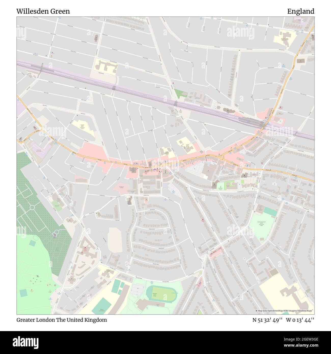 Willesden Green, Greater London, Regno Unito, Inghilterra, N 51 32' 49'', W 0 13' 44''', mappa, mappa senza tempo pubblicata nel 2021. Viaggiatori, esploratori e avventurieri come Florence Nightingale, David Livingstone, Ernest Shackleton, Lewis and Clark e Sherlock Holmes si sono affidati alle mappe per pianificare i viaggi verso gli angoli più remoti del mondo, Timeless Maps sta mappando la maggior parte delle località del mondo, mostrando il successo di grandi sogni Foto Stock