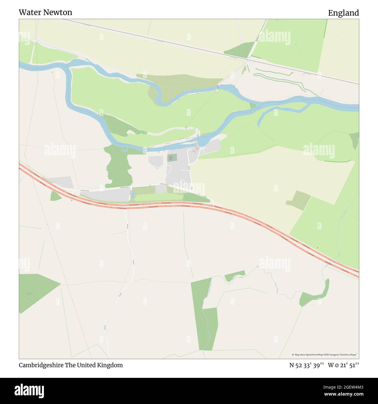 Water Newton, Cambridgeshire, Regno Unito, Inghilterra, N 52 33' 39'', W 0 21' 51''', mappa, Mappa senza tempo pubblicata nel 2021. Viaggiatori, esploratori e avventurieri come Florence Nightingale, David Livingstone, Ernest Shackleton, Lewis and Clark e Sherlock Holmes si sono affidati alle mappe per pianificare i viaggi verso gli angoli più remoti del mondo, Timeless Maps sta mappando la maggior parte delle località del mondo, mostrando il successo di grandi sogni Foto Stock