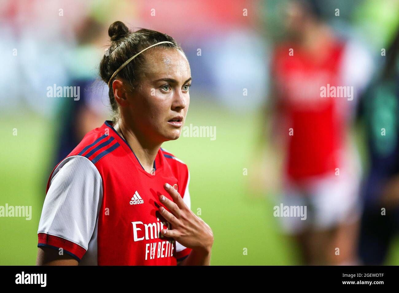 Mosca, Russia. 21 Agosto 2021. Caitlin Foord (19 Arsenal) si presenta durante la partita di calcio UEFA Womens Champions League Round 1 tra Arsenal e PSV Eindhoven alla Sapsan Arena di Mosca, Russia. Credit: SPP Sport Press Photo. /Alamy Live News Foto Stock