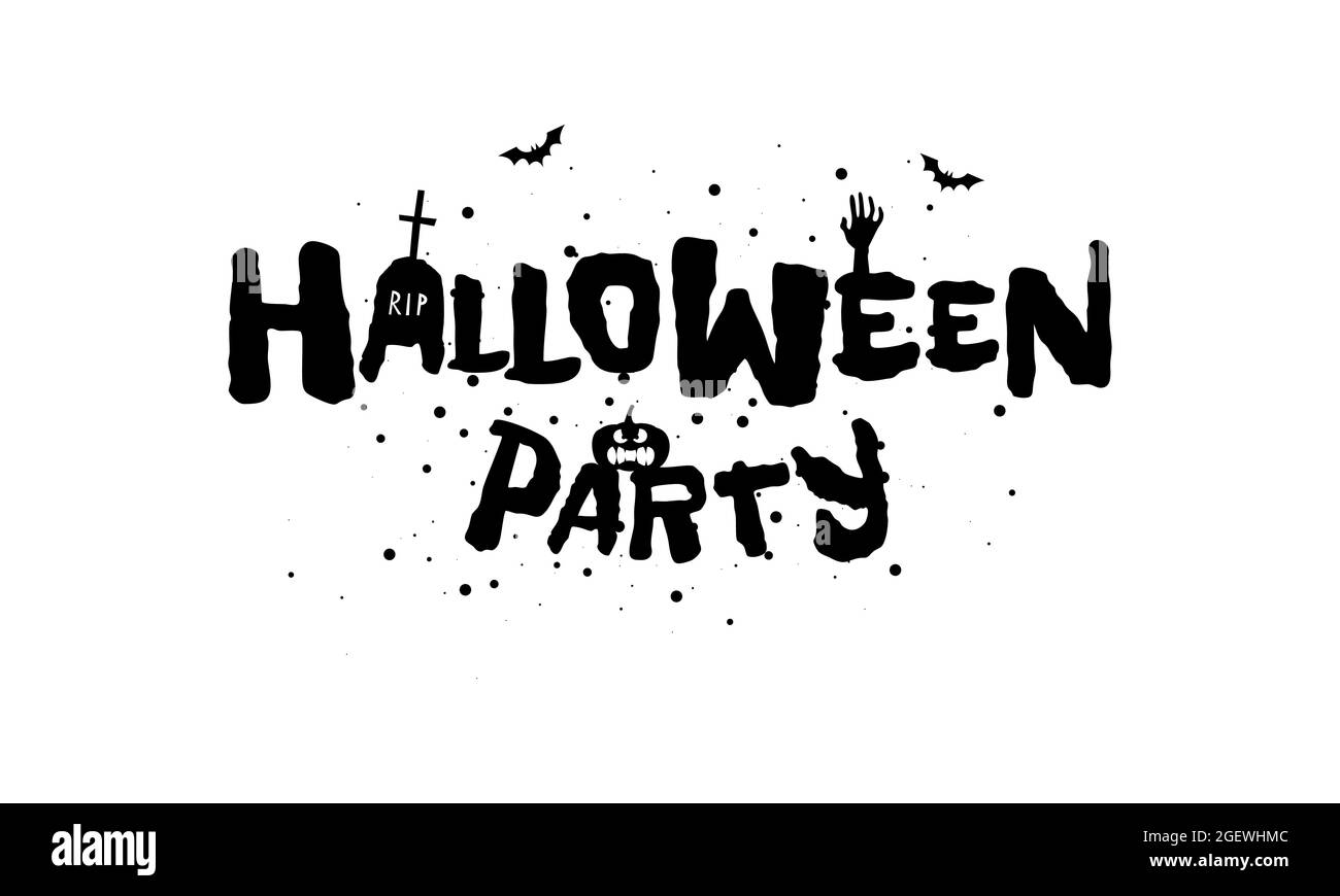 Allegro Halloween festa disegno a mano scritta disegno. Tradizionale iscrizione festival con zucca Spooky Jack o Lantern nel cimitero. eps vettoriale Illustrazione Vettoriale