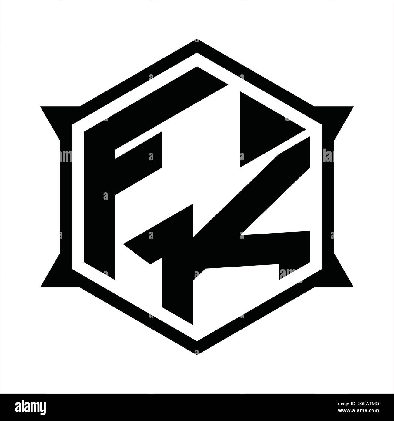 Monogramma con logo FK con sagoma esagonale e affilata Illustrazione Vettoriale