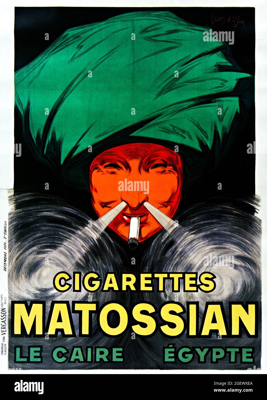 Sigarette Matossiane – le Caire, Egypte (1926) Poster d’epoca - Jean d’Ylen. Poster pubblicitario di tabacco. Foto Stock