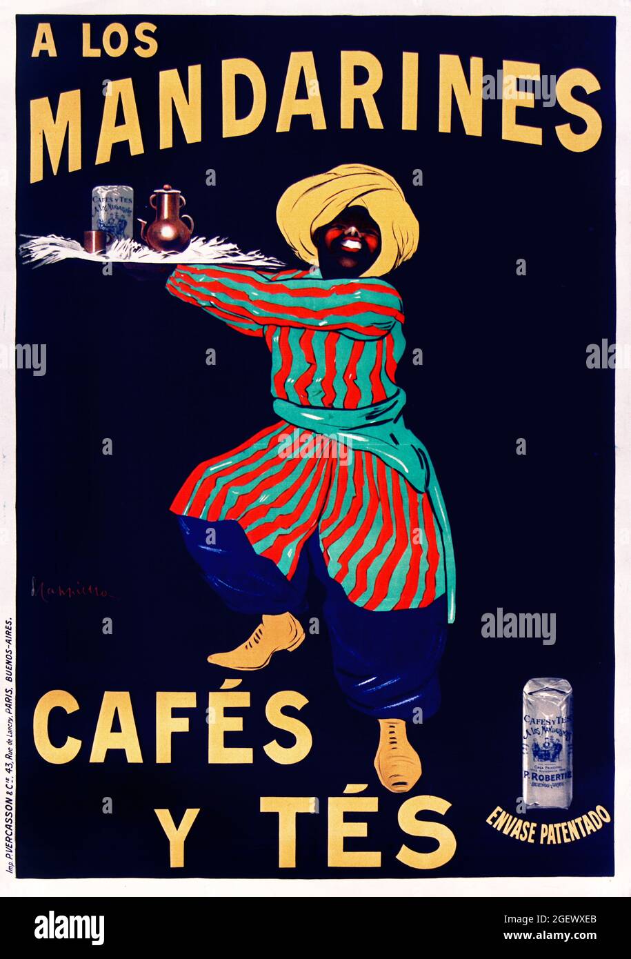 A los mandarini cafes y tés envase patentado (1908) Poster d'epoca - Leonetto Cappiello. Poster pubblicitario. Foto Stock