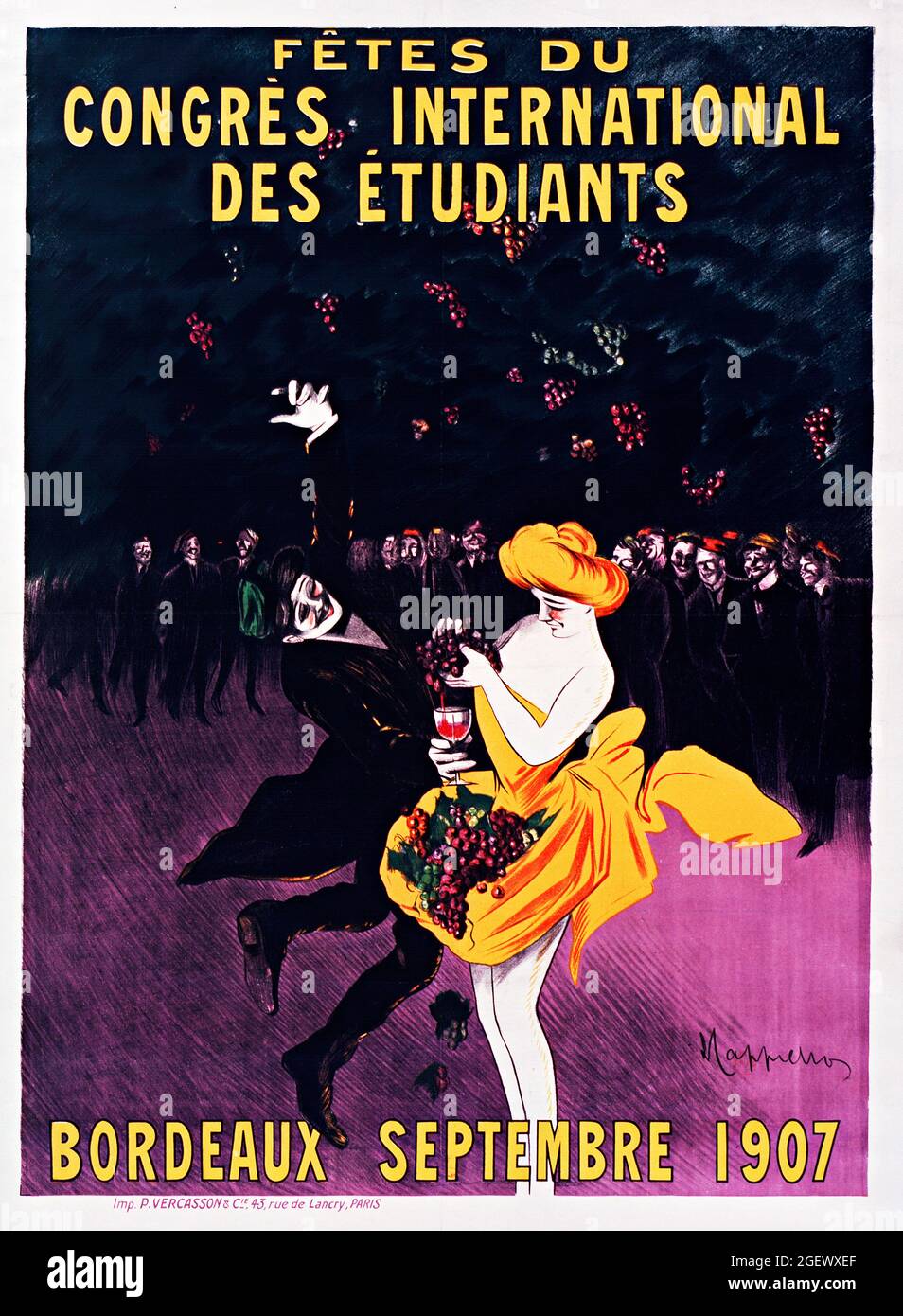 Le celebrazioni del Congresso studentesco internazionale, Bordeaux (1907) sono stampate in alta risoluzione da Leonetto Cappiello. Art Nouveau. Congres International Foto Stock