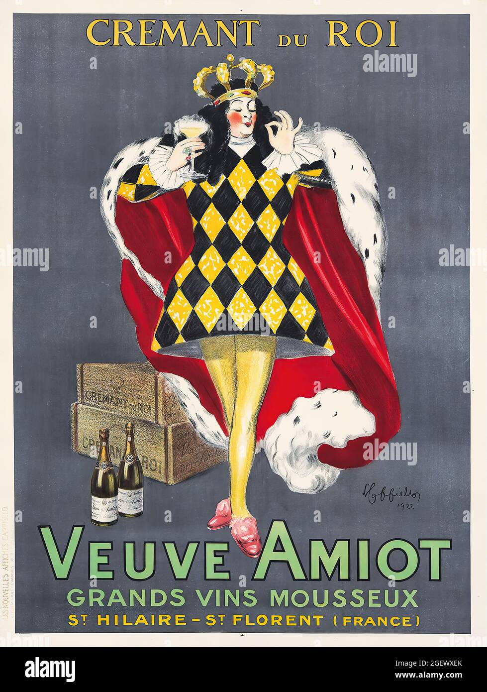 Veuve Amiot, Grands vins Mousseux 1922 - Poster d'epoca - Leonetto Cappiello. Poster pubblicitario sull'alcol. Foto Stock