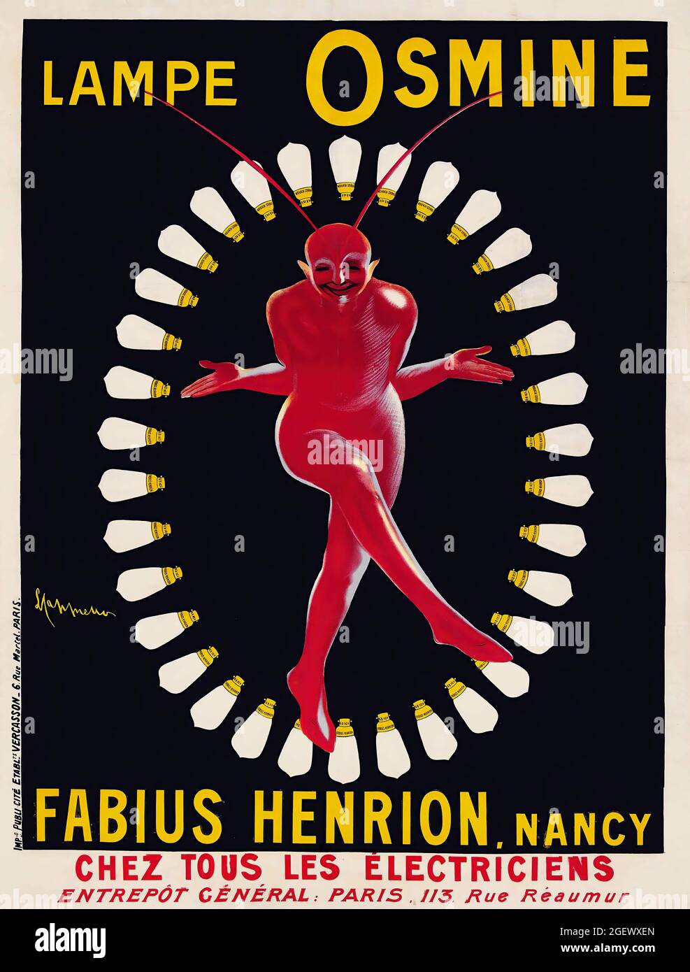 Lampe Osmine, Fabius Henrion, Nancy (1910) - Poster d'epoca - Leonetto Cappiello. Poster pubblicitario. Foto Stock