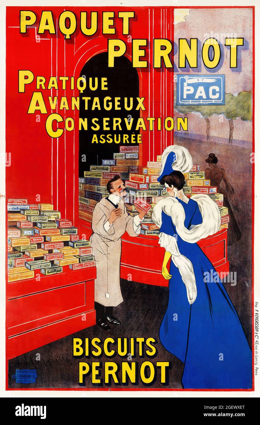Paquet Pernot, biscotti Pernot (1912) - Poster d'epoca - Leonetto cappello. Poster pubblicitario. Foto Stock