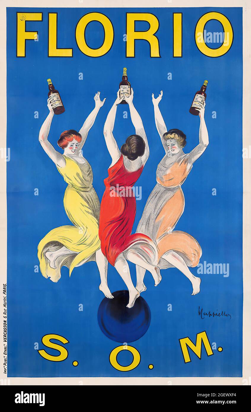 Leonetto Cappiello (italiano, 1875-1942) opera d'arte. Art Nouveau. Poster pubblicitario vintage. FLORIO. S.O.M. 1911. Foto Stock