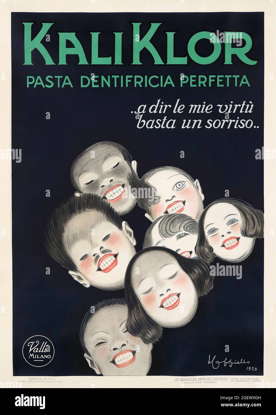 Kali Klor, Pasta Dentifricia perfetta, (1925) Poster d'epoca - Leonetto cappello. Poster pubblicitario. Foto Stock