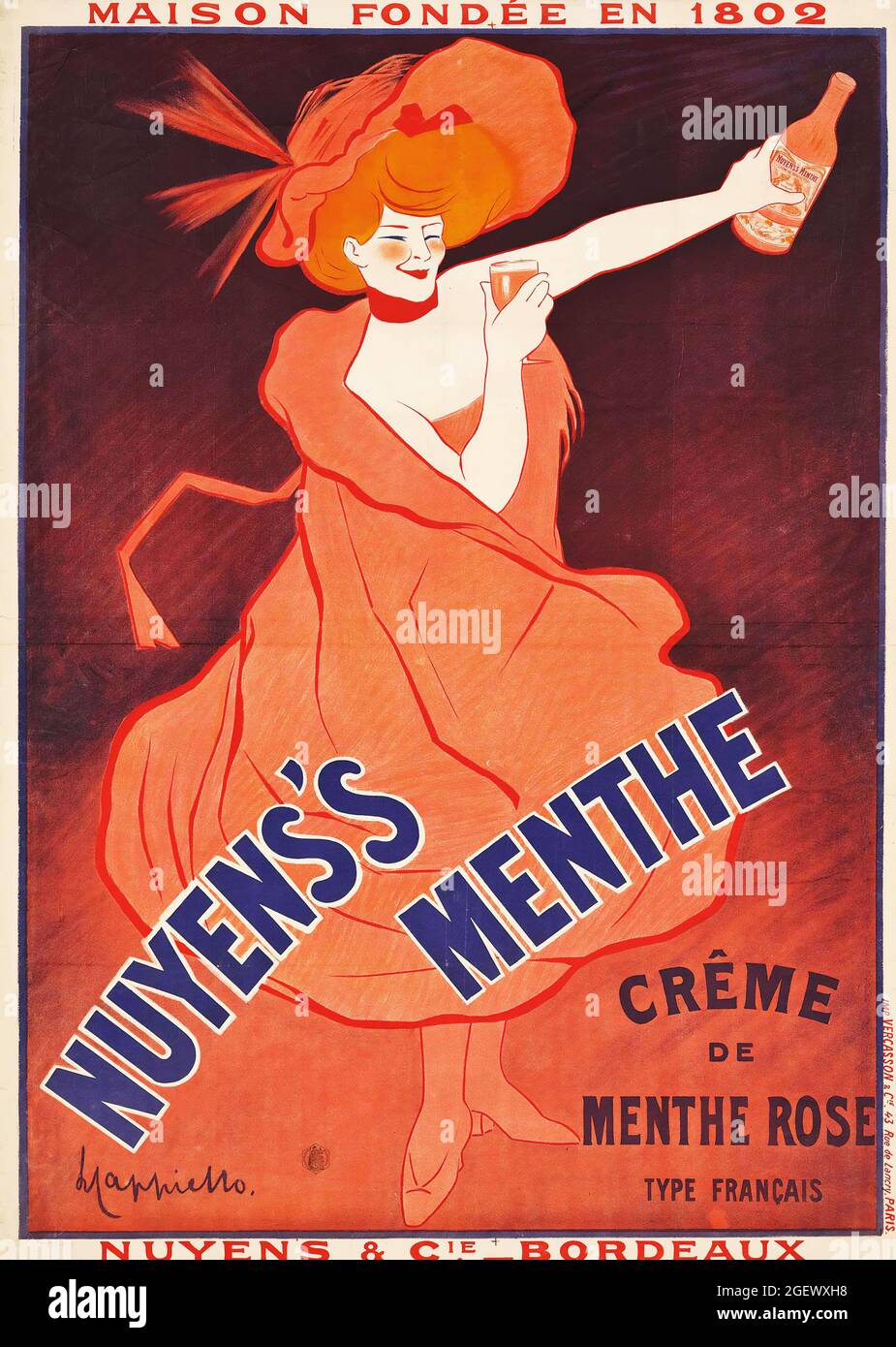 Menthe di Nuyens (1922) - Poster d'epoca - Leonetto Cappiello. Poster pubblicitario vecchio alcool. Foto Stock