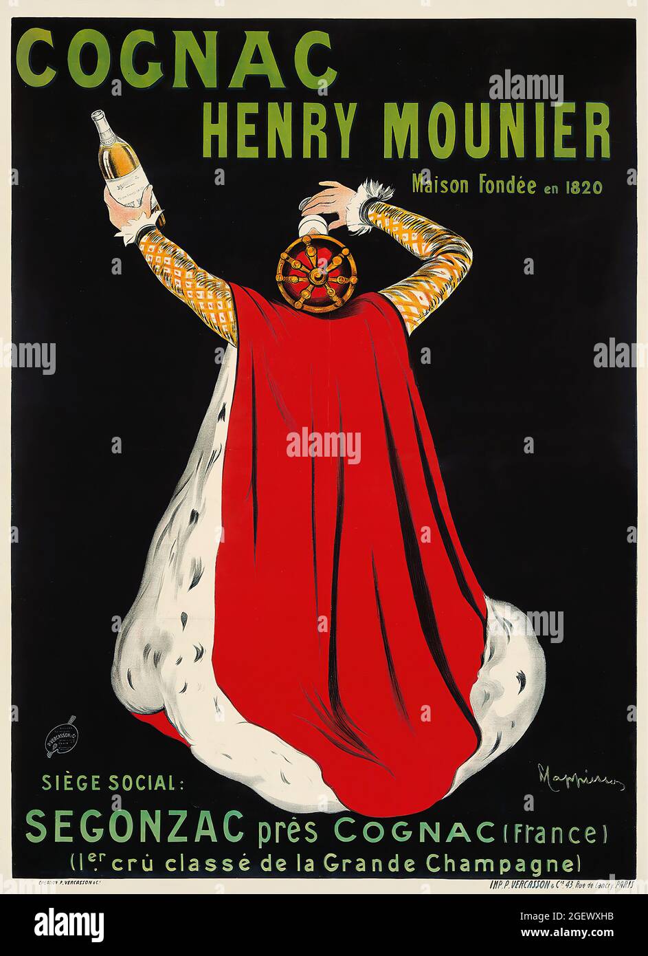 Poster d'epoca - Leonetto Cappiello. Poster pubblicitario. Cognac Henry Mounier. Segonzac pres Cognac, Francia. C 1910. Foto Stock