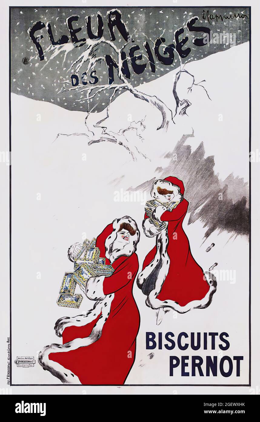 Fleur Des Nieges - biscotti Pernot (1905) Poster d'epoca - Leonetto Cappiello. Poster pubblicitario. Foto Stock