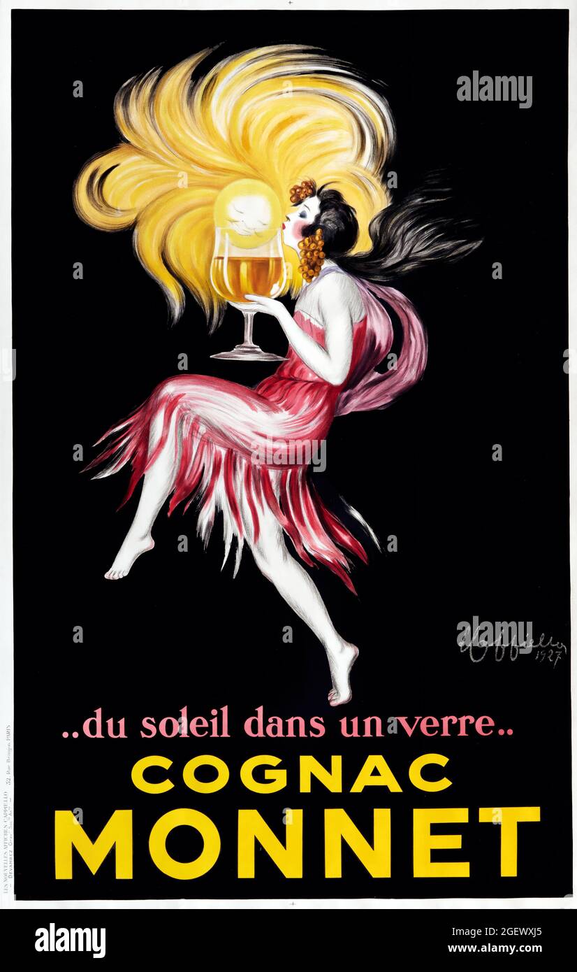 Cognac Monnet (1927) - Poster d'epoca - Leonetto Cappiello. Poster pubblicitario sull'alcol. Foto Stock