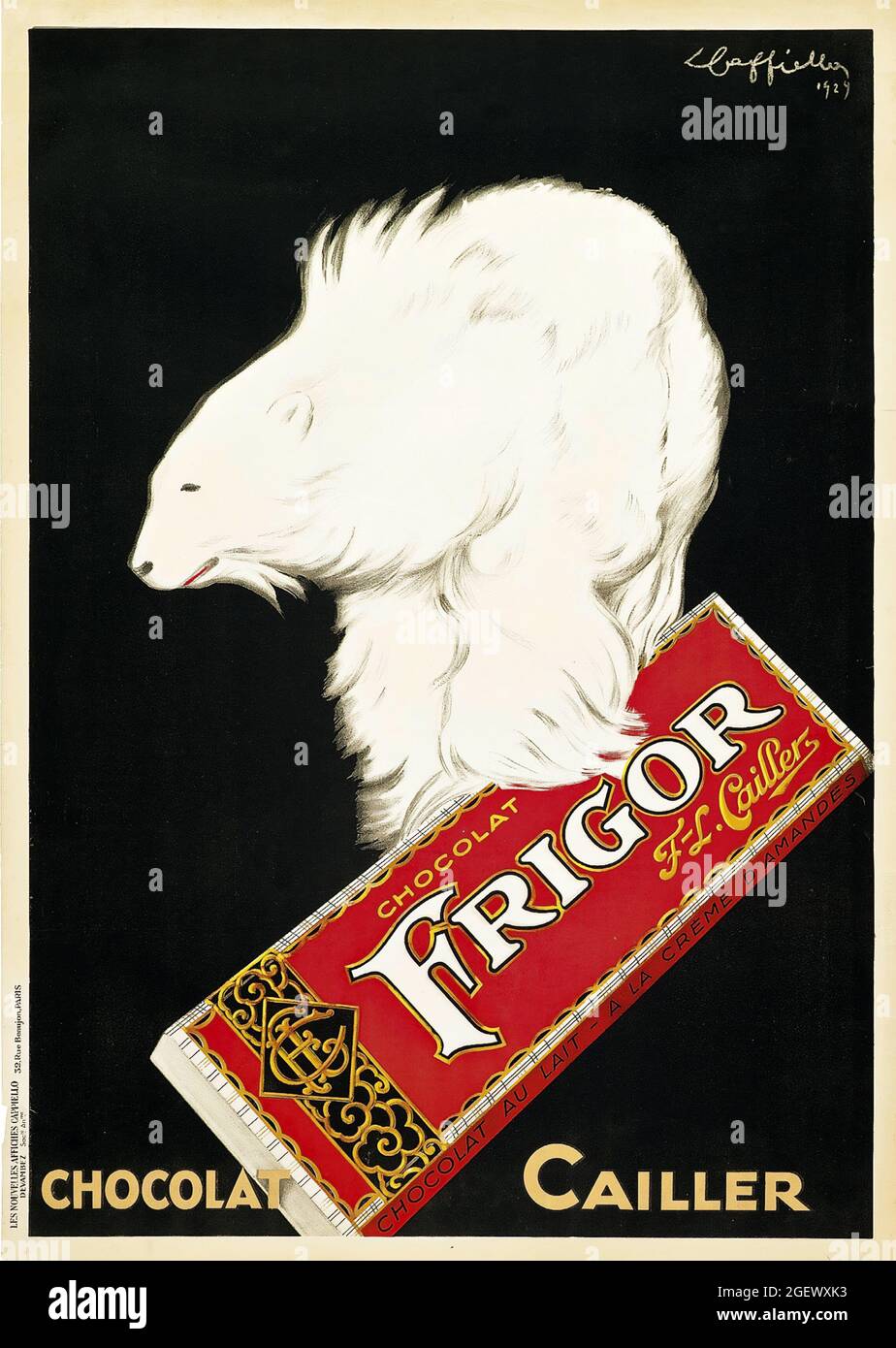 Leonetto Cappiello. Poster pubblicitario vintage per Frigor Chocolat Cailler feat. Un orso polare sul pacchetto. 1920s. Foto Stock