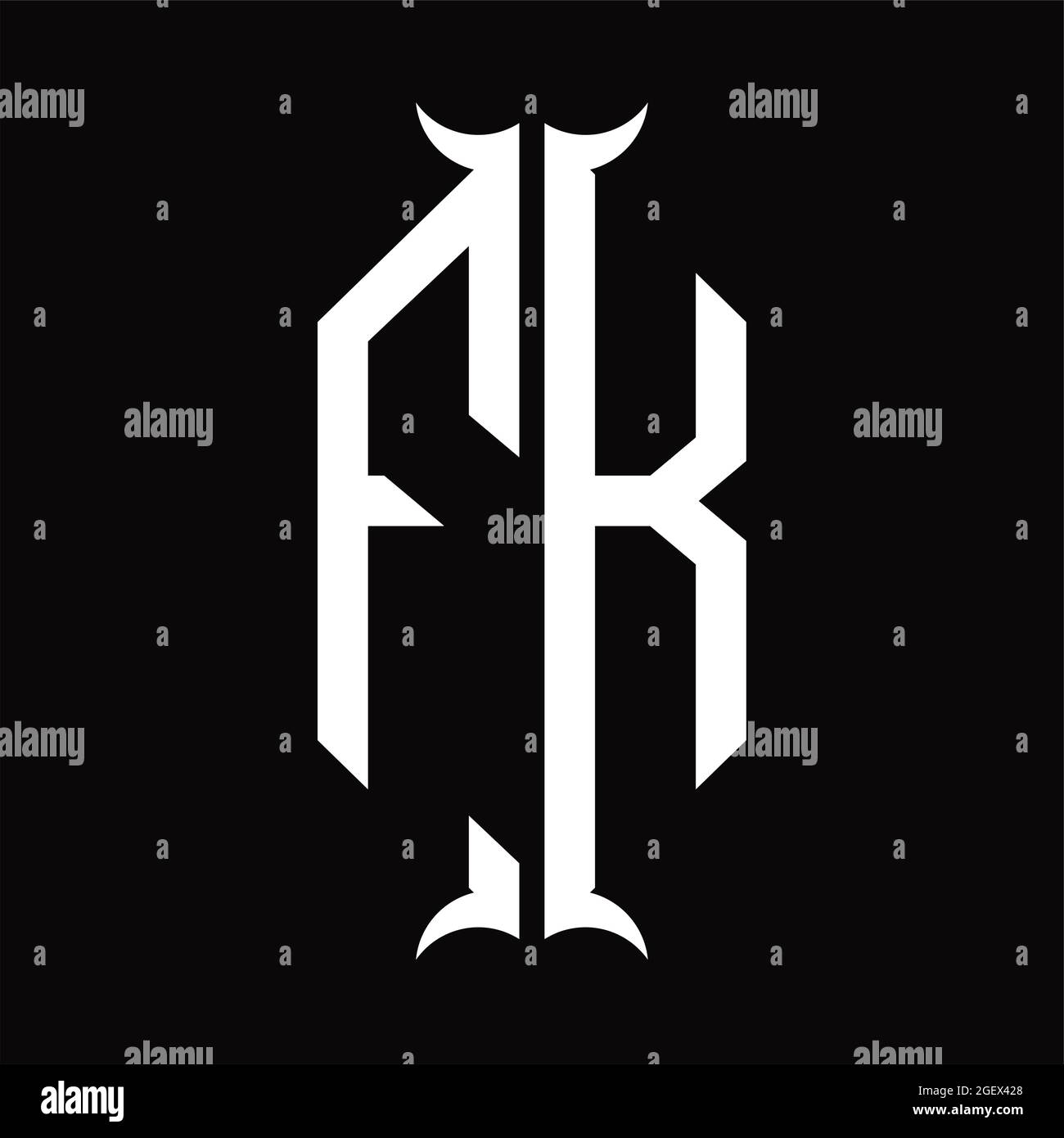 Monogramma con logo FK con forma a diamante su modello in nero Illustrazione Vettoriale