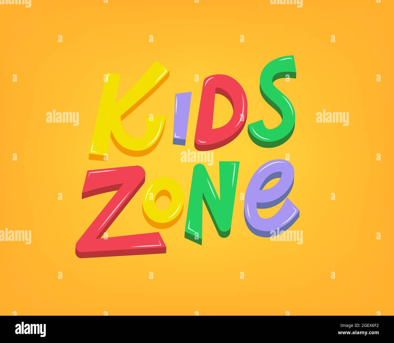 Etichetta con lettere vettoriali Kids zone. Testo colorato per bambini in stile cartone animato Illustrazione Vettoriale